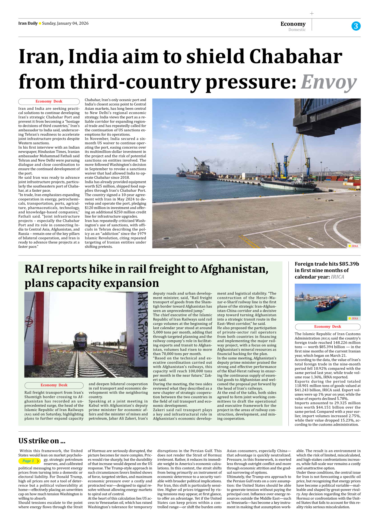 Iran Daily - Number Eight Thousand Nineteen - 04 January 2026 - Page 3