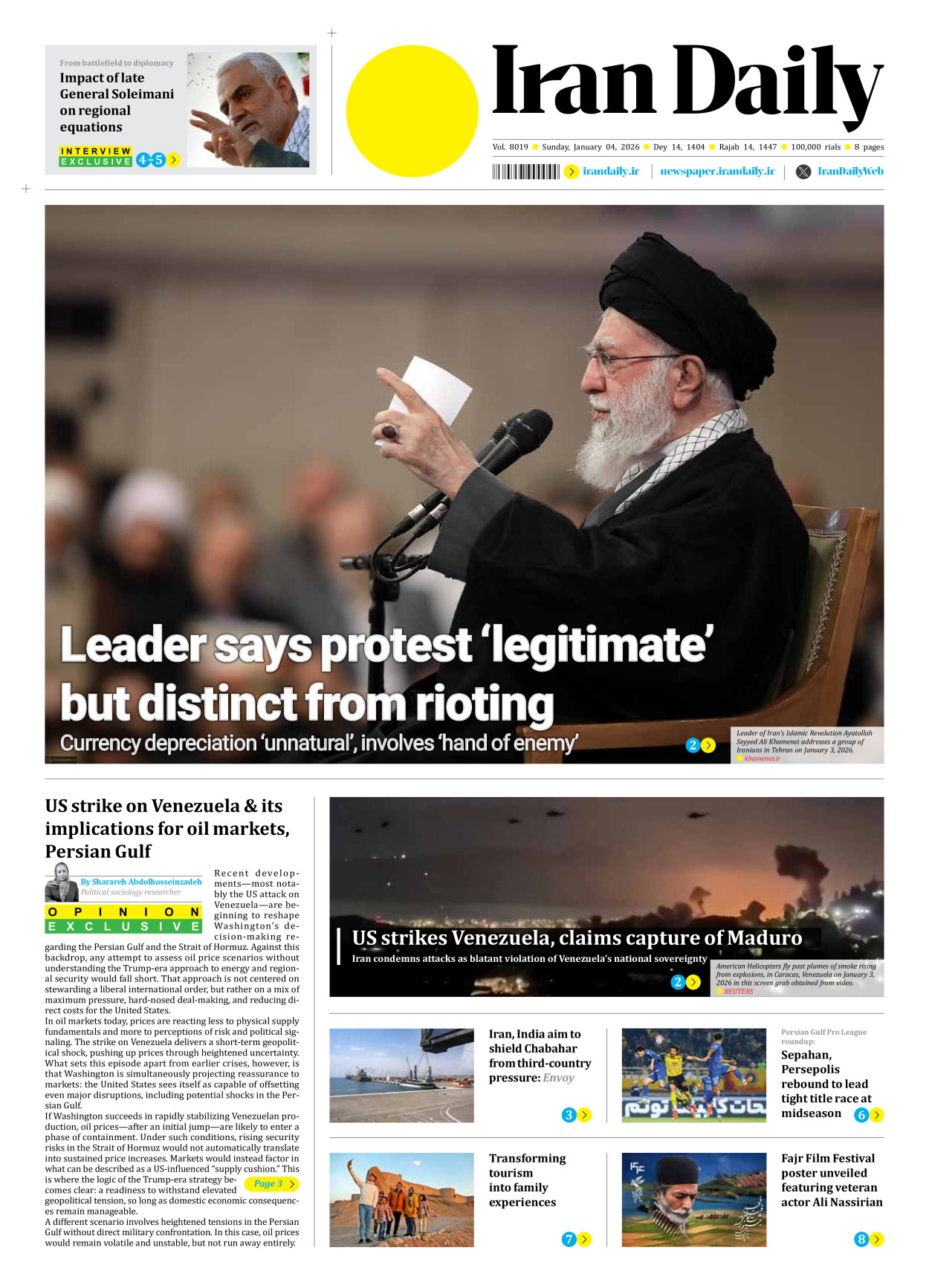 Iran Daily - Number Eight Thousand Nineteen - 04 January 2026