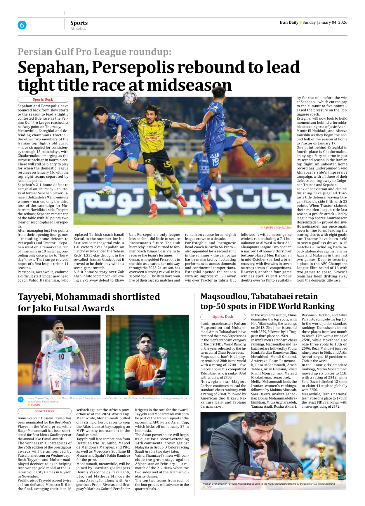 Iran Daily - Number Eight Thousand Nineteen - 04 January 2026 - Page 6