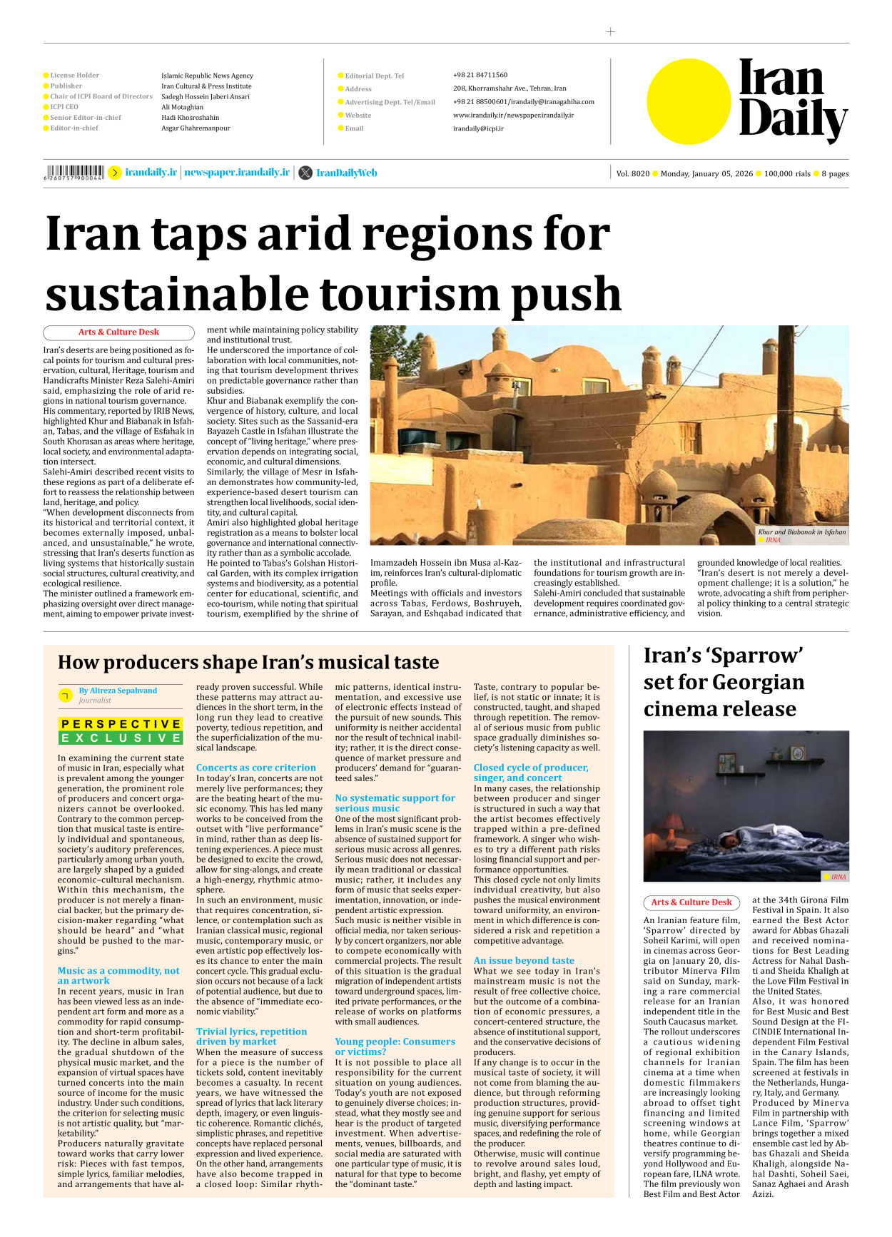 Iran Daily - Number Eight Thousand Twenty - 05 January 2026 - Page 8