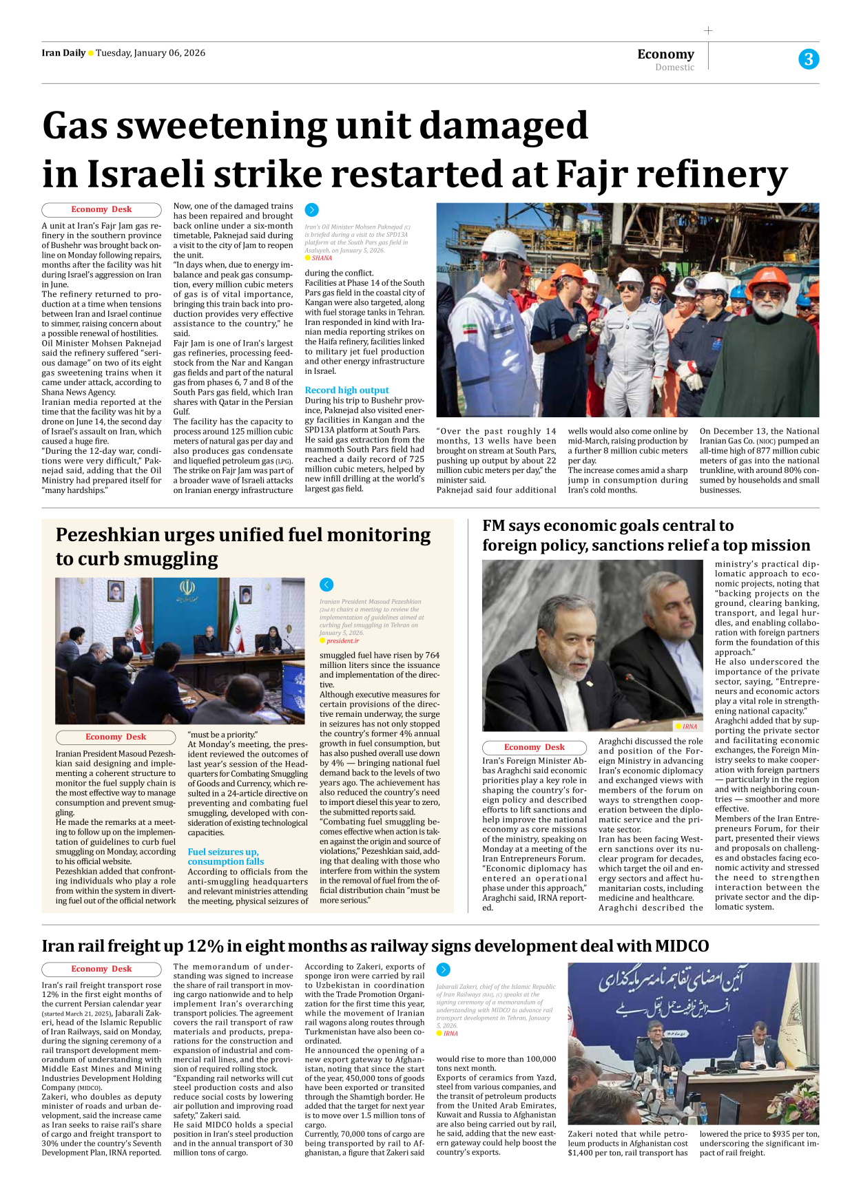Iran Daily - Number Eight Thousand Twenty One - 06 January 2026 - Page 3