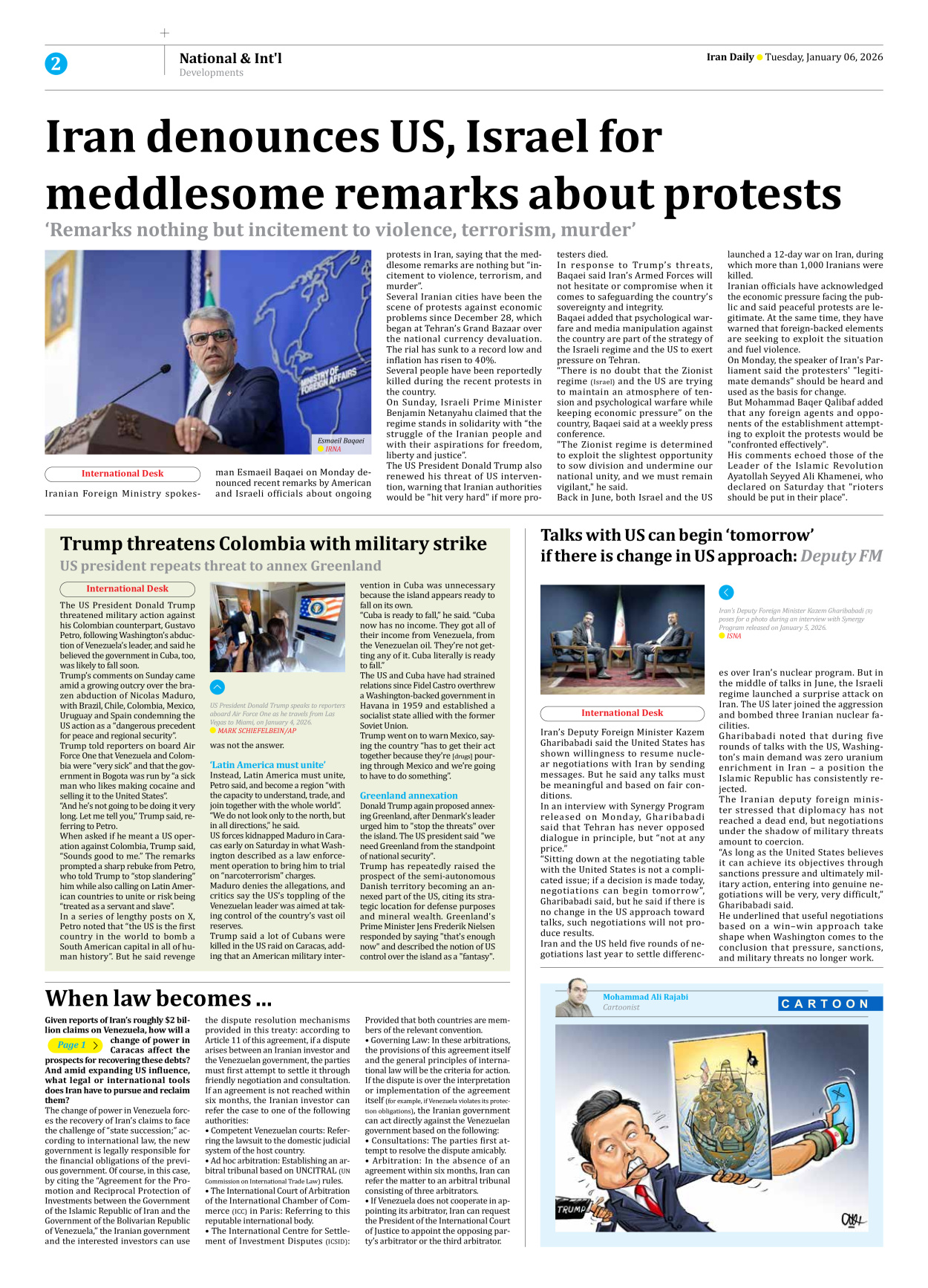 Iran Daily - Number Eight Thousand Twenty One - 06 January 2026 - Page 2