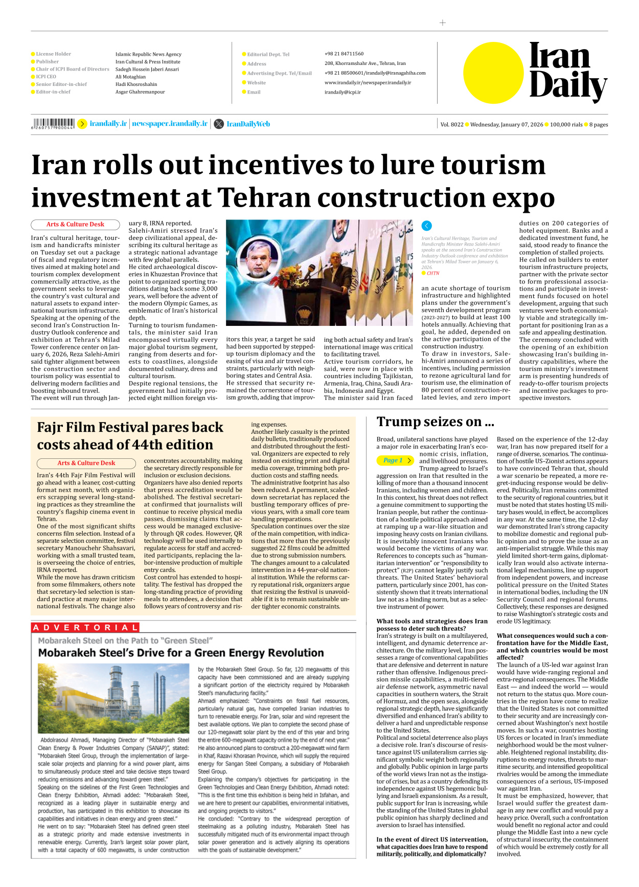 Iran Daily - Number Eight Thousand Twenty Two - 07 January 2026 - Page 8