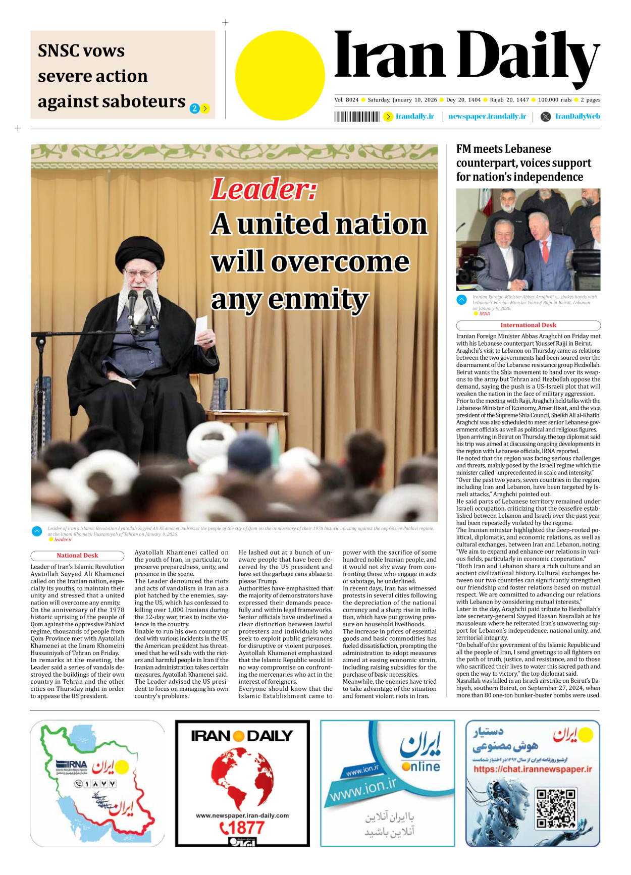 Iran Daily - Number Eight Thousand Twenty Four - 10 January 2026