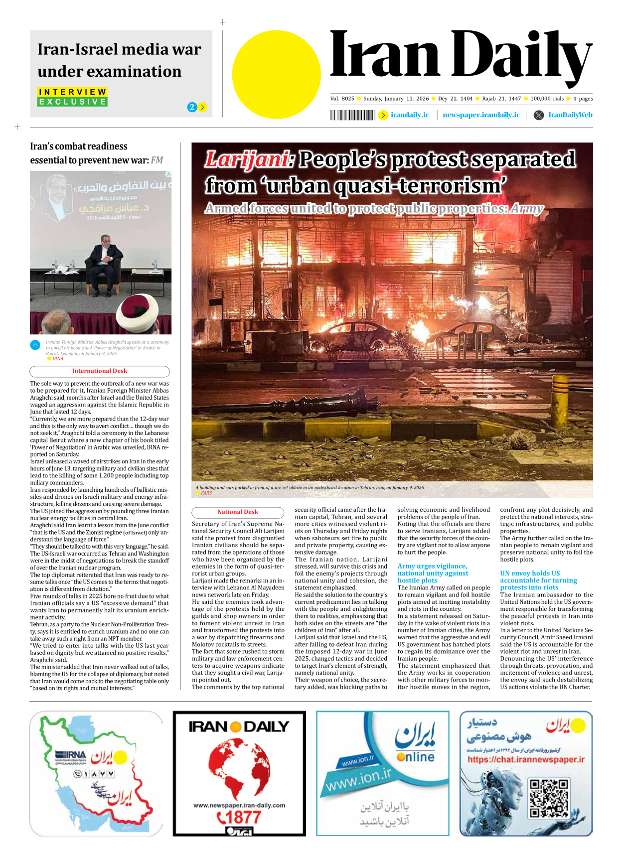 Iran Daily - Number Eight Thousand Twenty Five - 11 January 2026