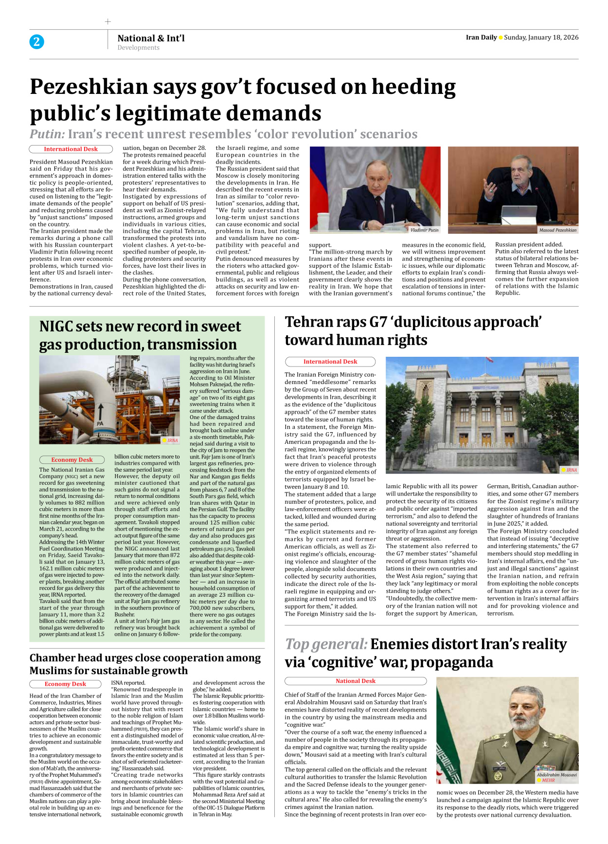 Iran Daily - Number Eight Thousand Thirty - 18 January 2026 - Page 2