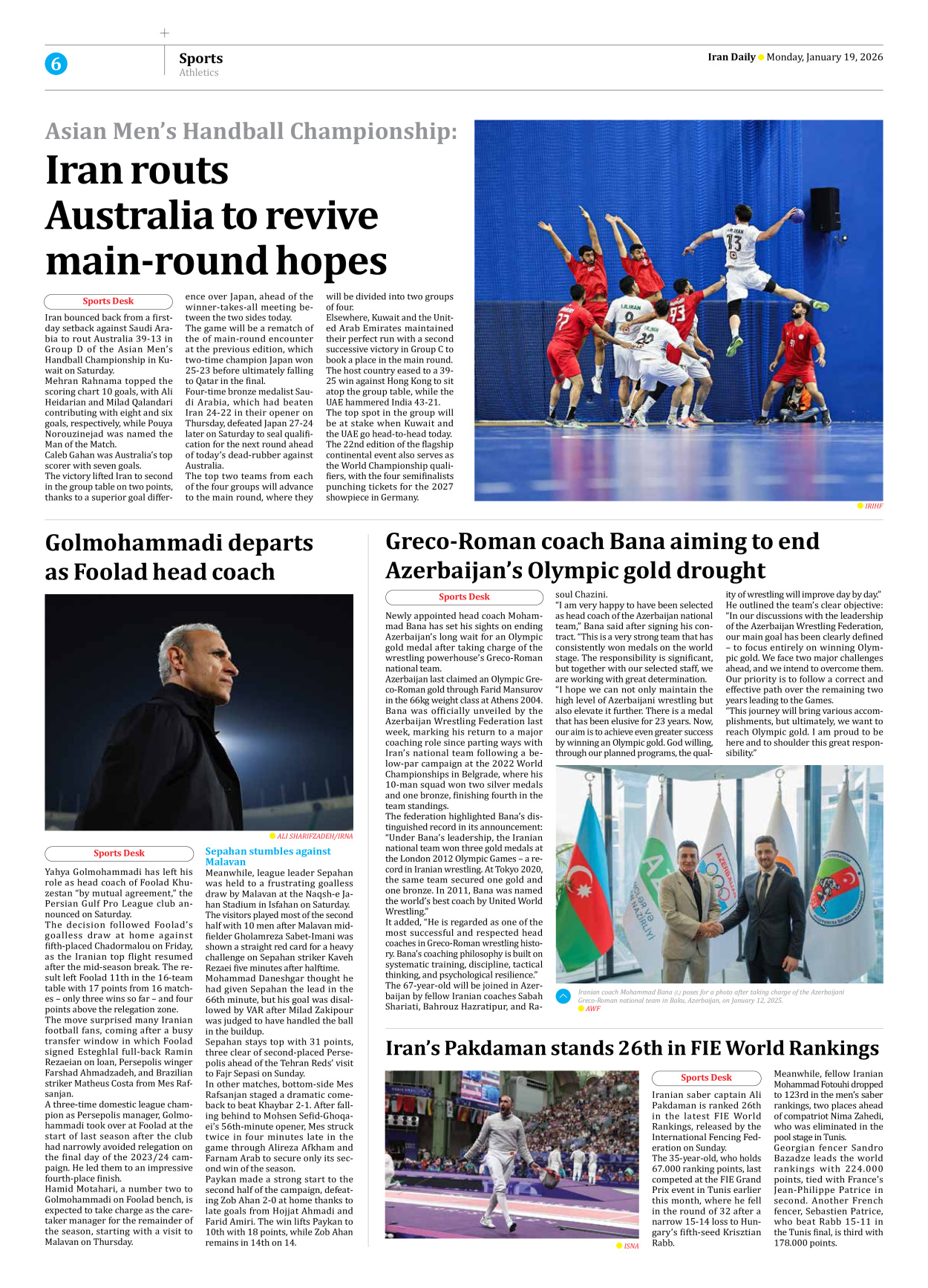Iran Daily - Number Eight Thousand Thirty One - 19 January 2026 - Page 6