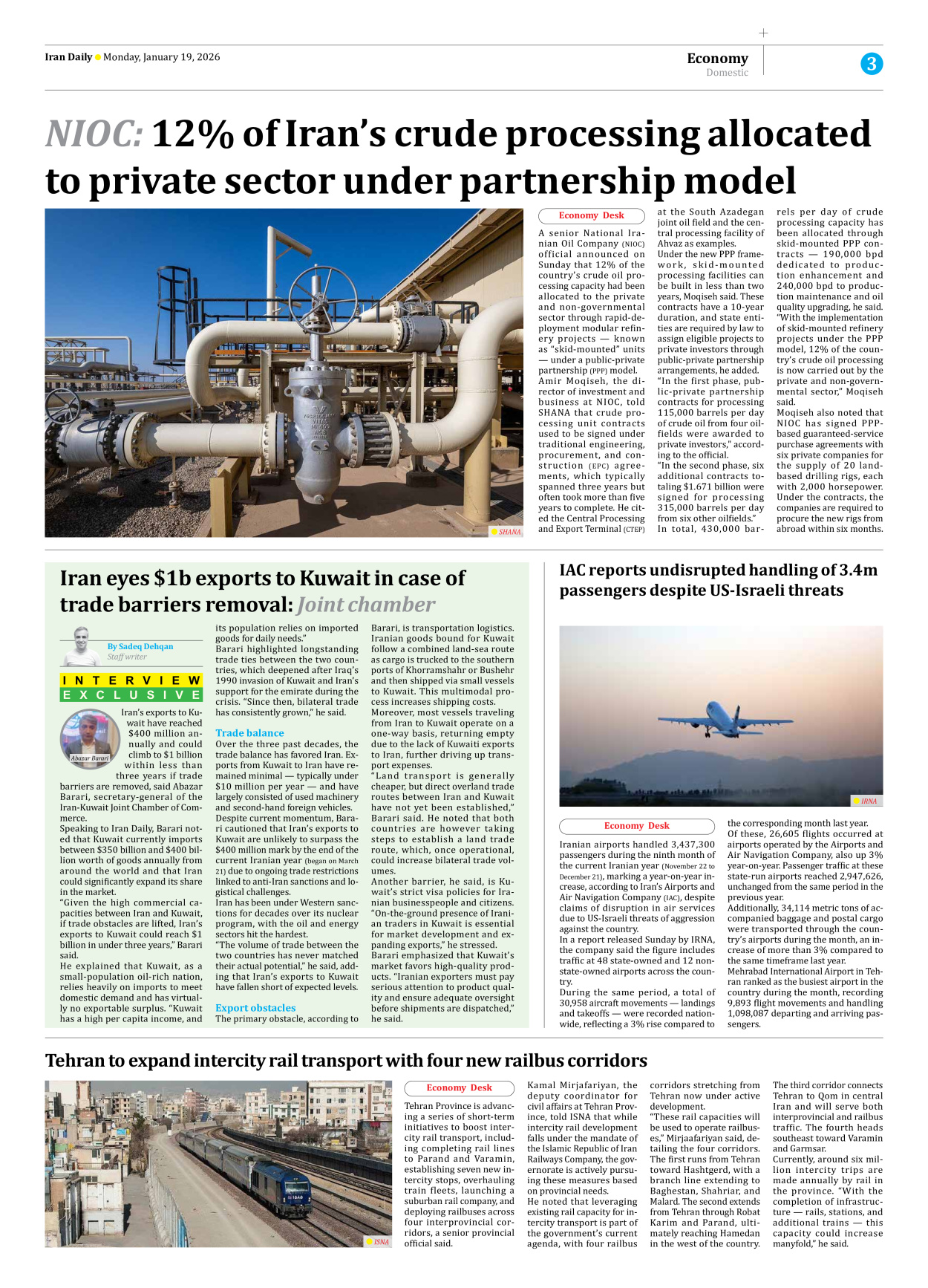 Iran Daily - Number Eight Thousand Thirty One - 19 January 2026 - Page 3