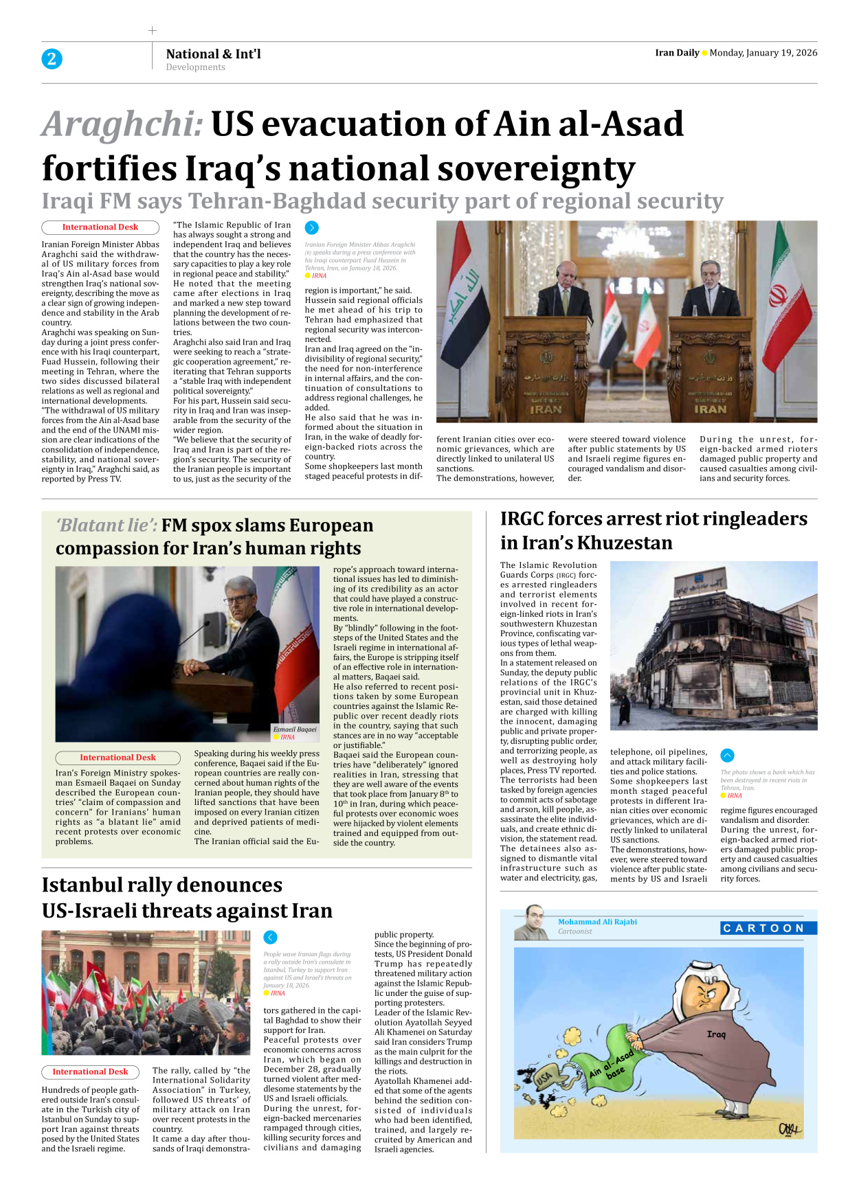 Iran Daily - Number Eight Thousand Thirty One - 19 January 2026 - Page 2