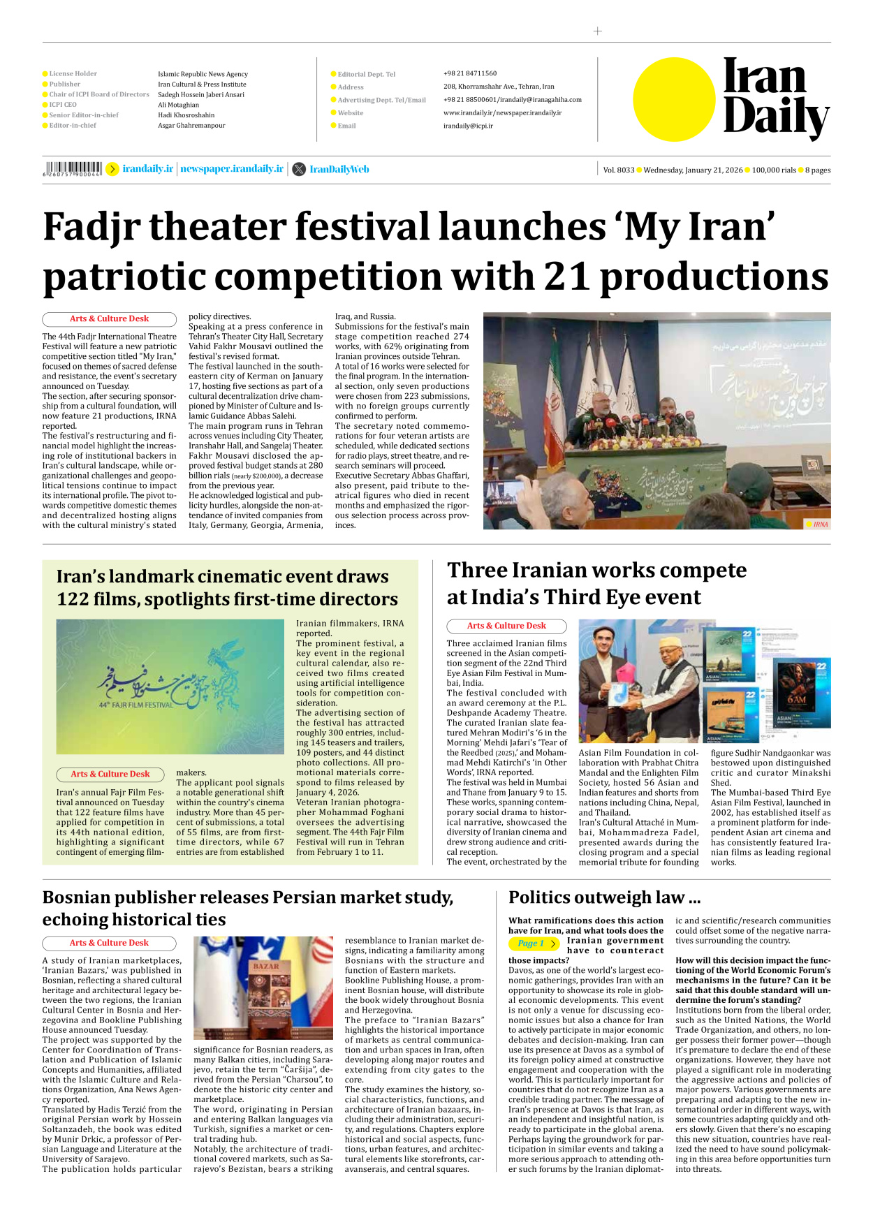 Iran Daily - Number Eight Thousand Thirty Three - 21 January 2026 - Page 8