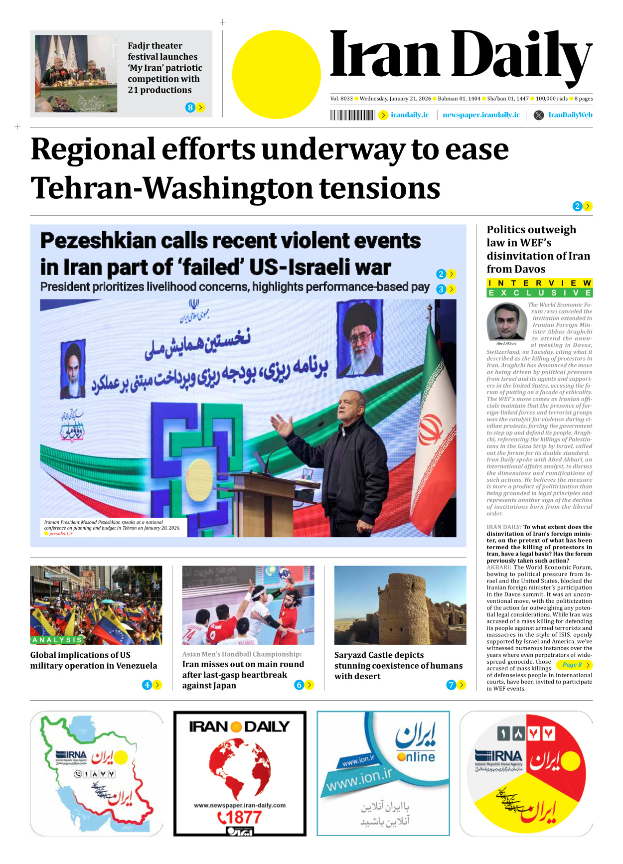 Iran Daily - Number Eight Thousand Thirty Three - 21 January 2026