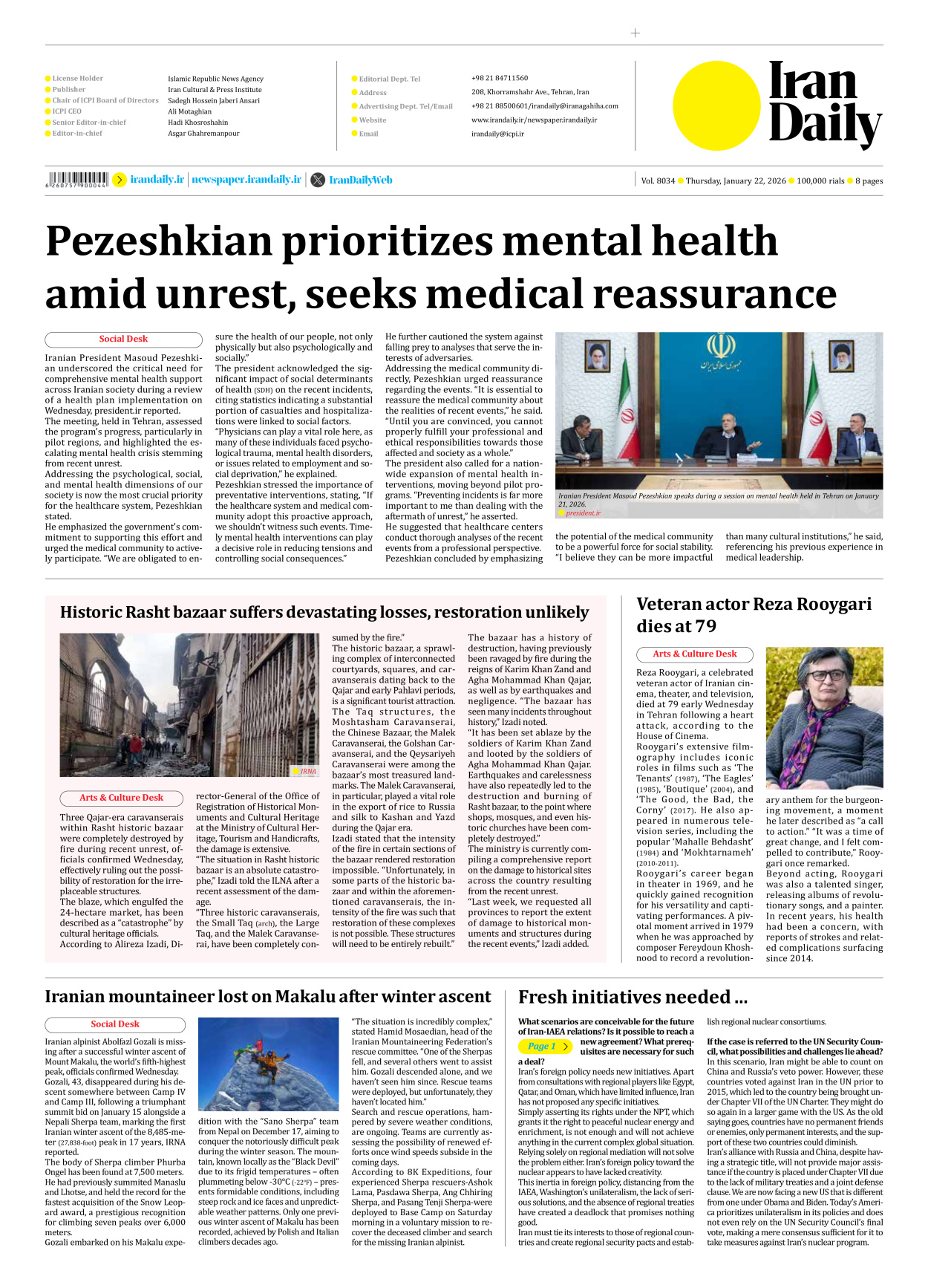 Iran Daily - Number Eight Thousand Thirty Four - 22 January 2026 - Page 8