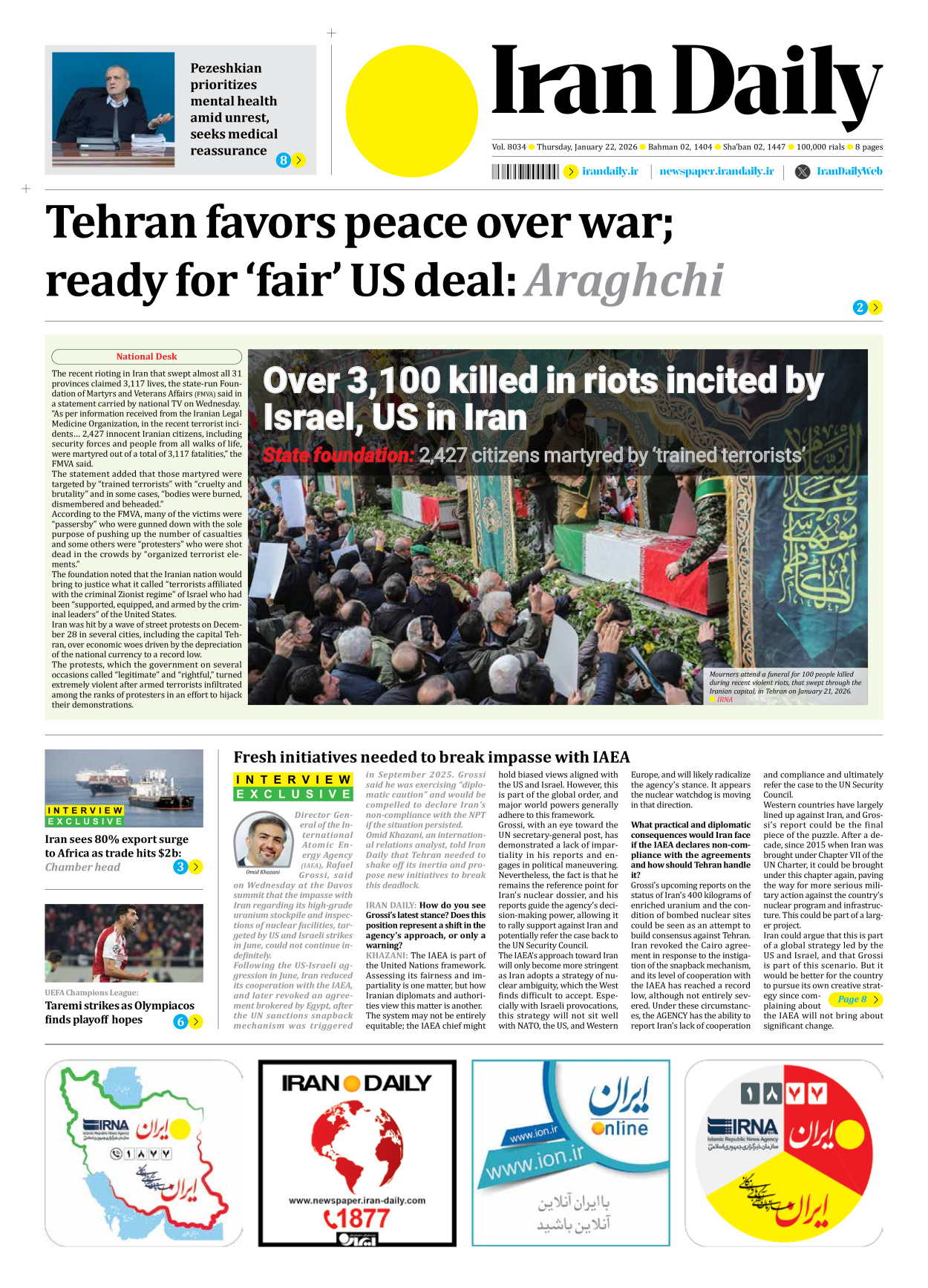 Iran Daily - Number Eight Thousand Thirty Four - 22 January 2026