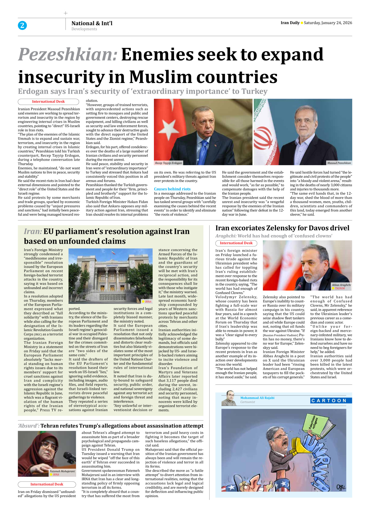 Iran Daily - Number Eight Thousand Thirty Five - 24 January 2026 - Page 2