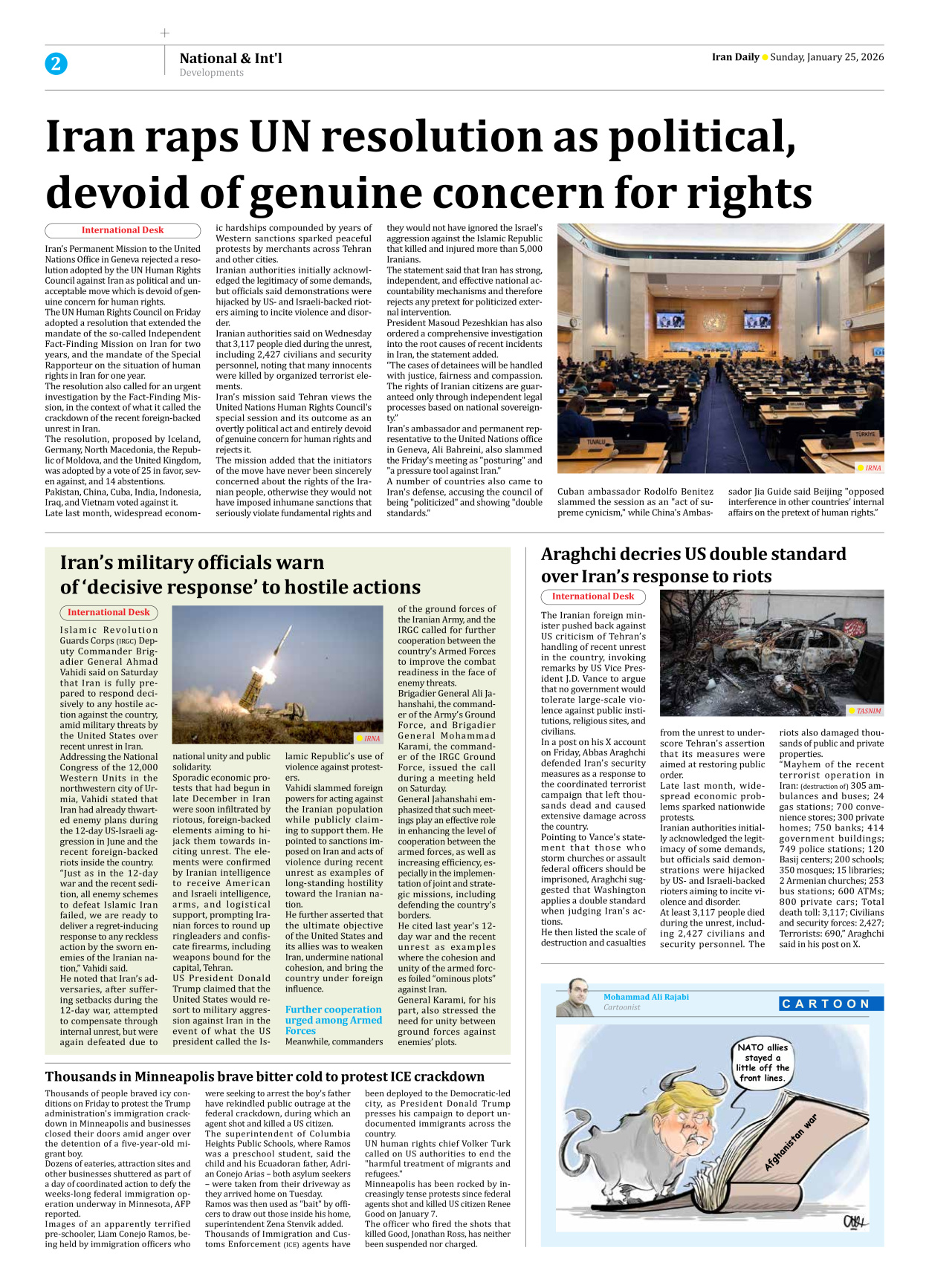 Iran Daily - Number Eight Thousand Thirty Six - 25 January 2026 - Page 2