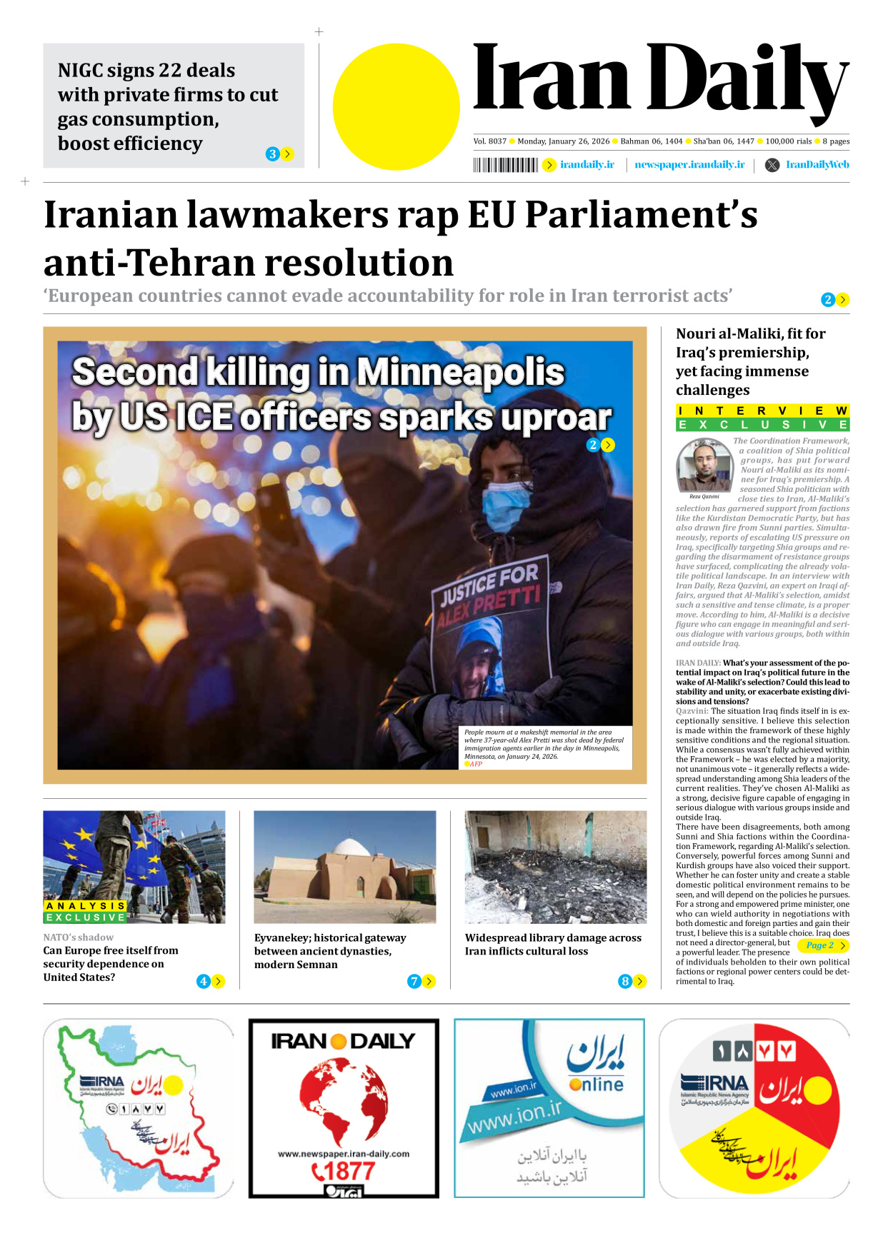 Iran Daily - Number Eight Thousand Thirty Seven - 26 January 2026