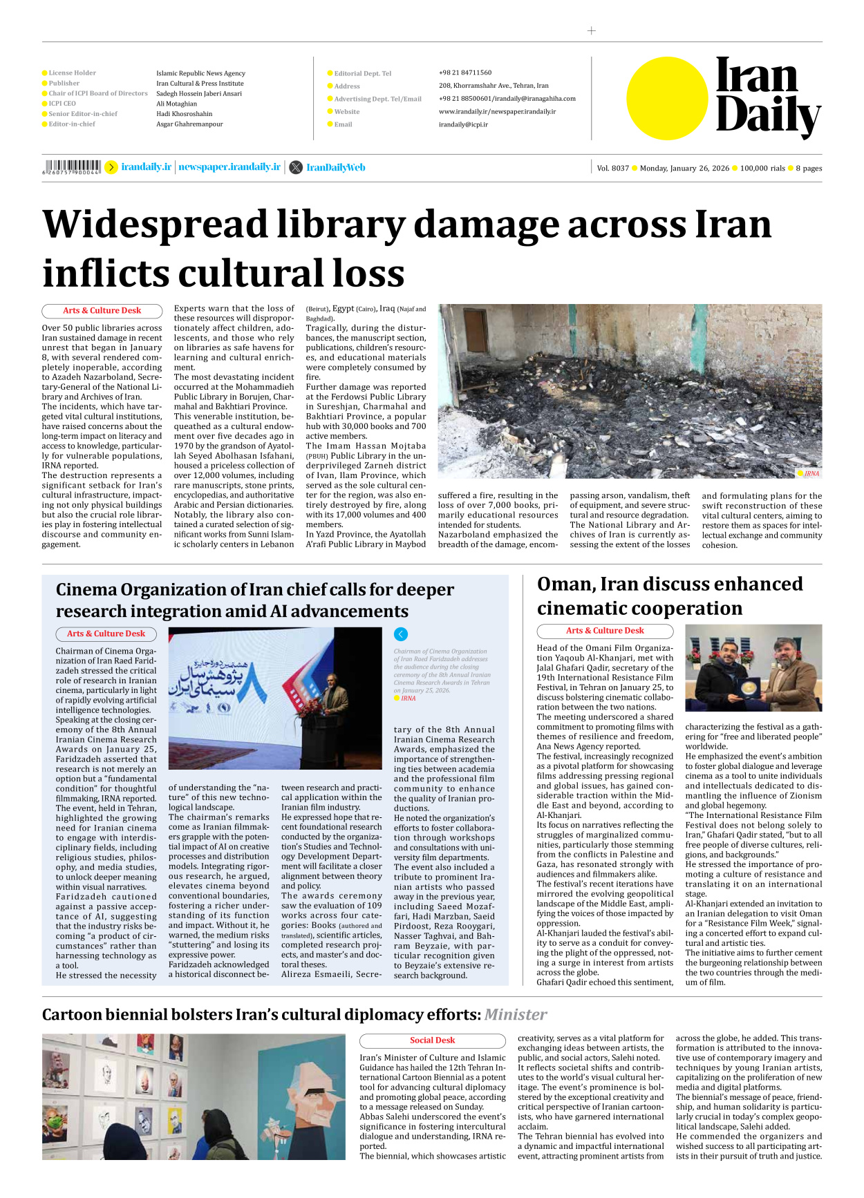 Iran Daily - Number Eight Thousand Thirty Seven - 26 January 2026 - Page 8