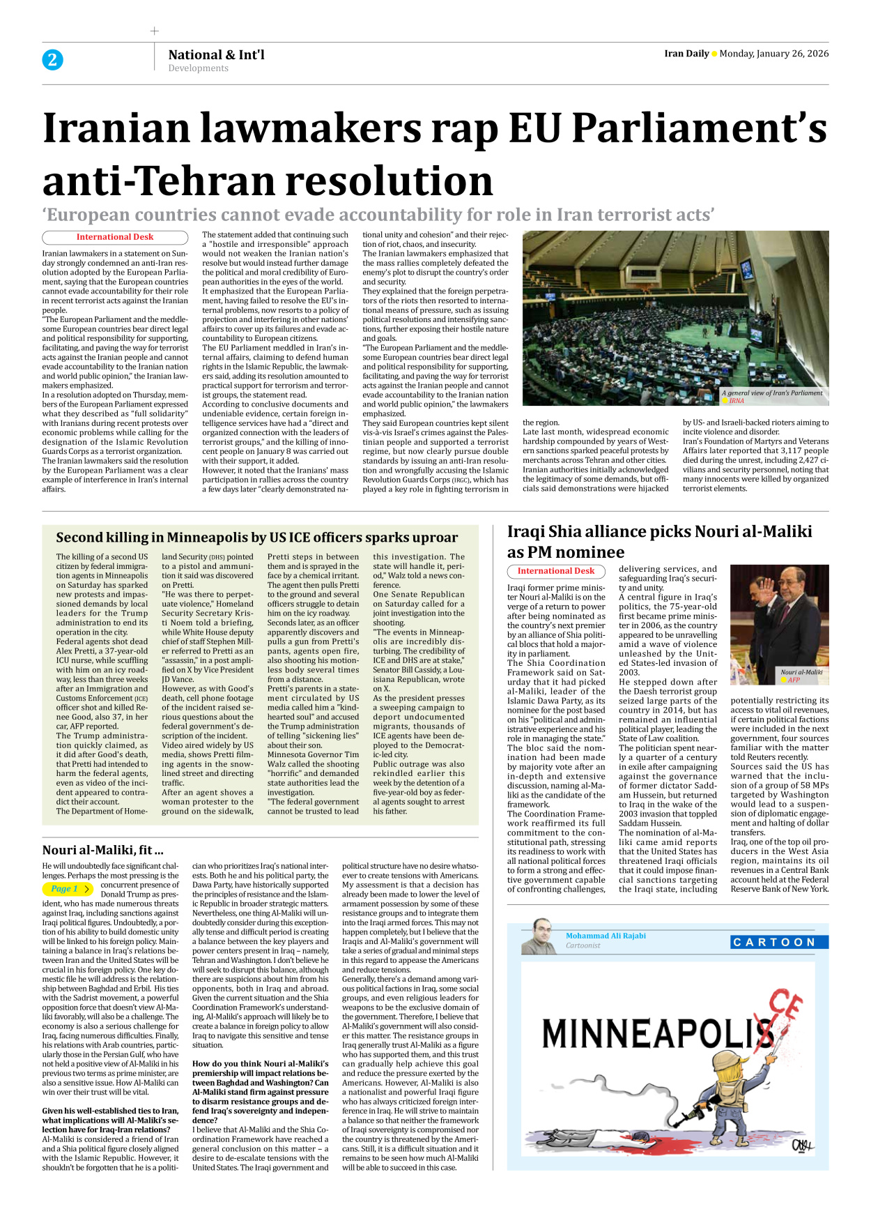 Iran Daily - Number Eight Thousand Thirty Seven - 26 January 2026 - Page 2