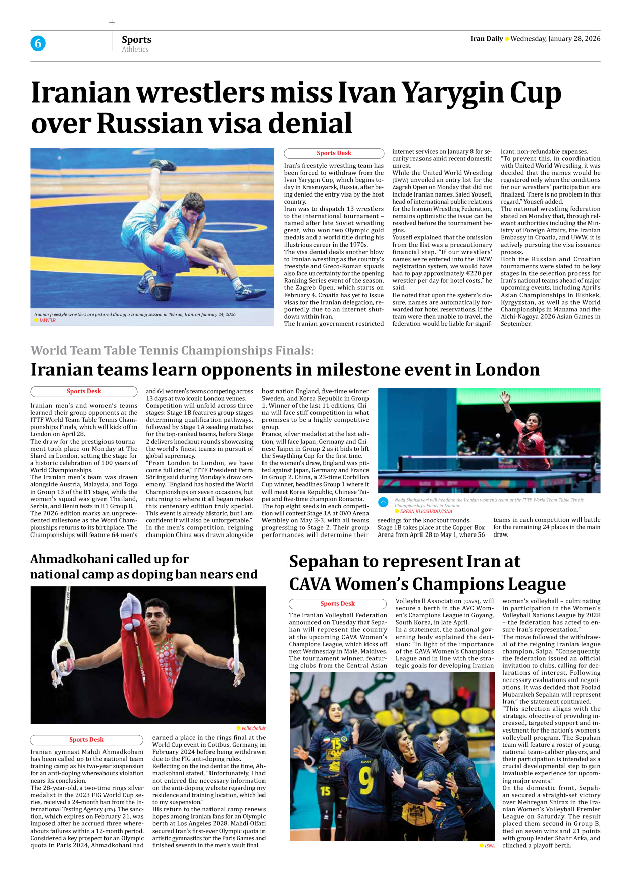 Iran Daily - Number Eight Thousand Thirty Nine - 28 January 2026 - Page 6