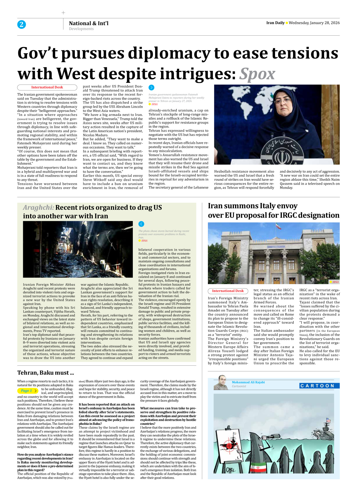 Iran Daily - Number Eight Thousand Thirty Nine - 28 January 2026 - Page 2