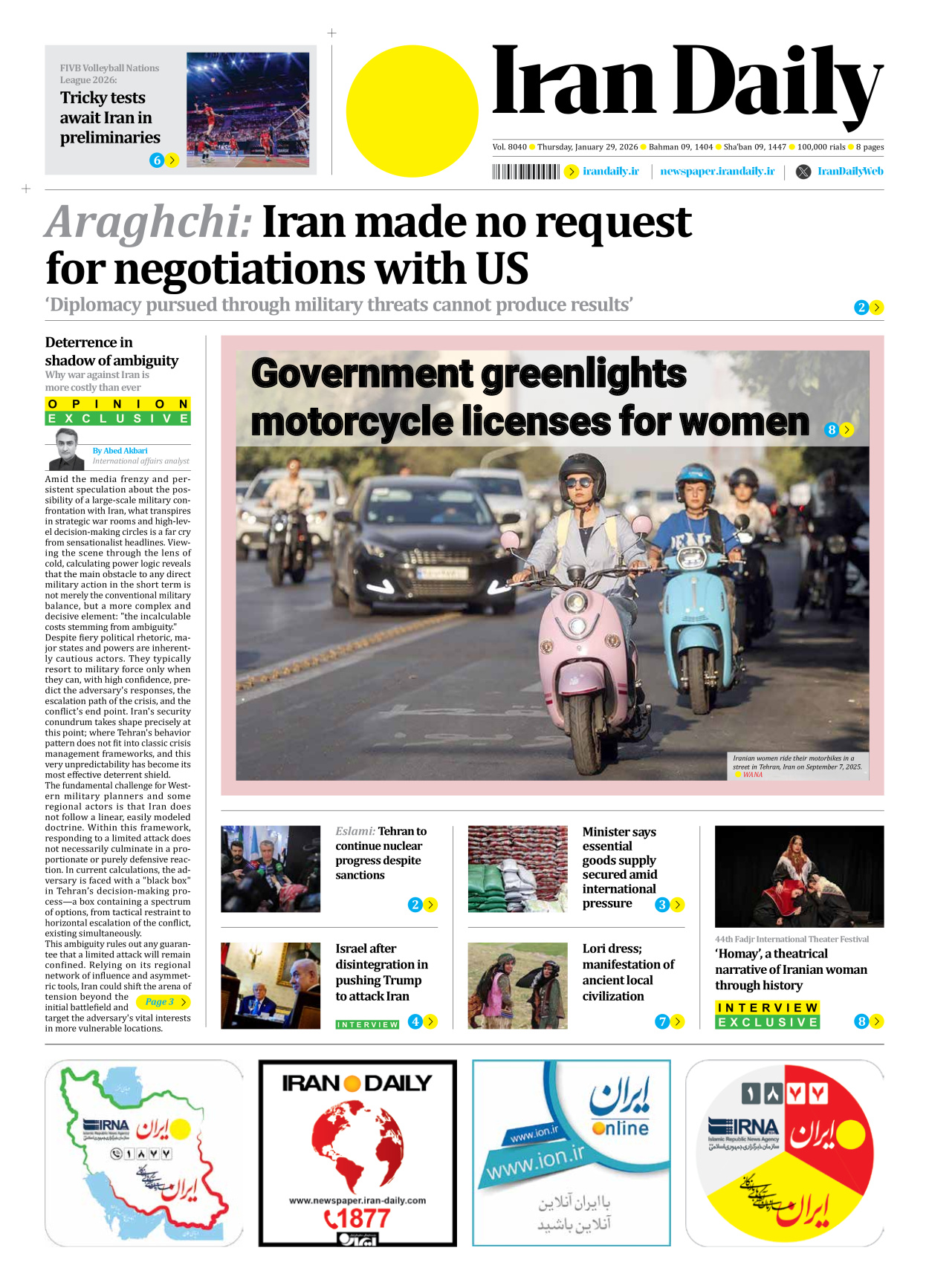 Iran Daily - Number Eight Thousand Forty - 29 January 2026