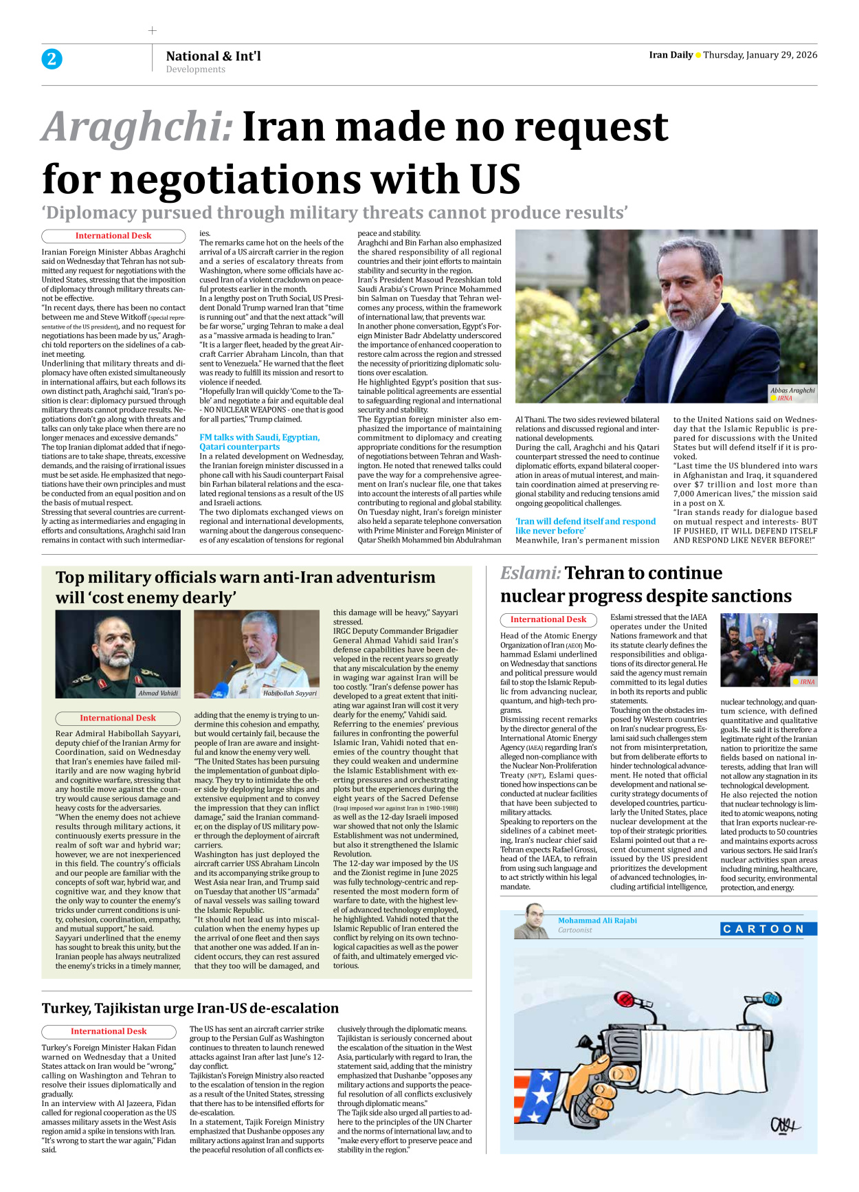 Iran Daily - Number Eight Thousand Forty - 29 January 2026 - Page 2