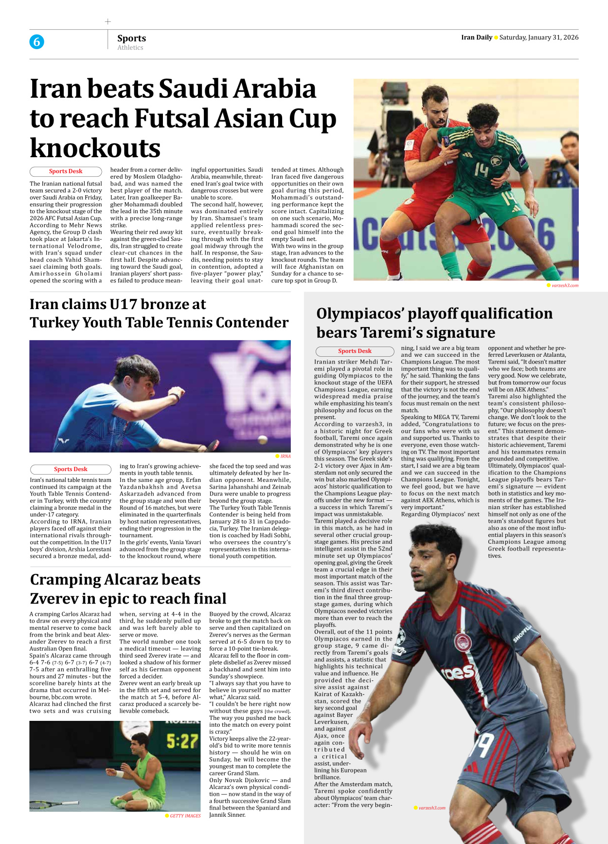 Iran Daily - Number Eight Thousand Forty One - 31 January 2026 - Page 6