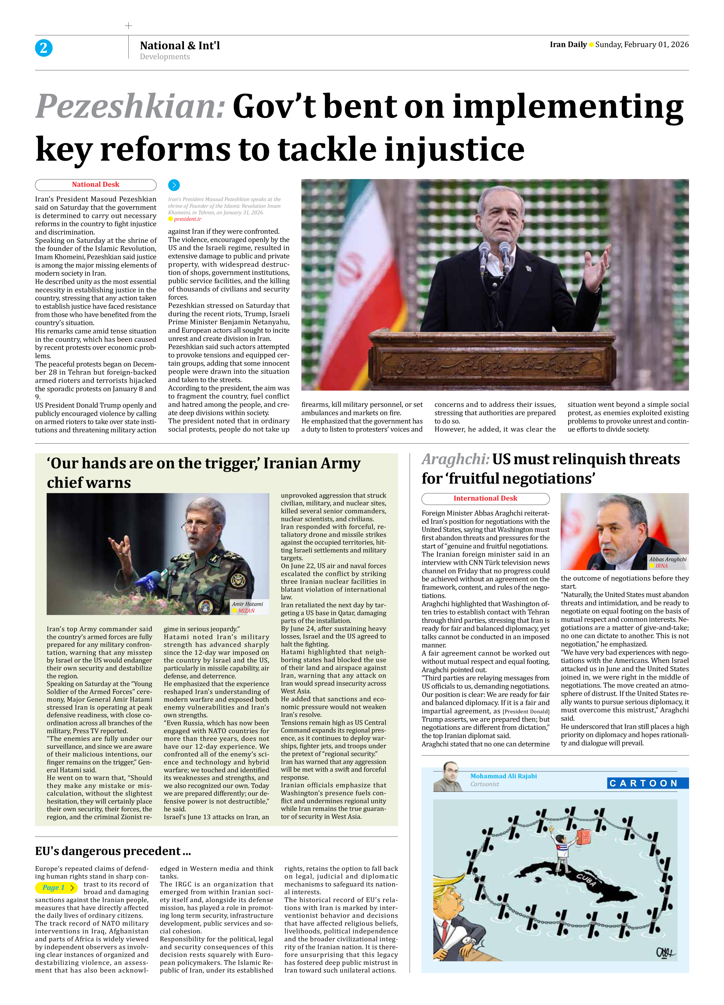 Iran Daily - Number Eight Thousand Forty Two - 01 February 2026 - Page 2