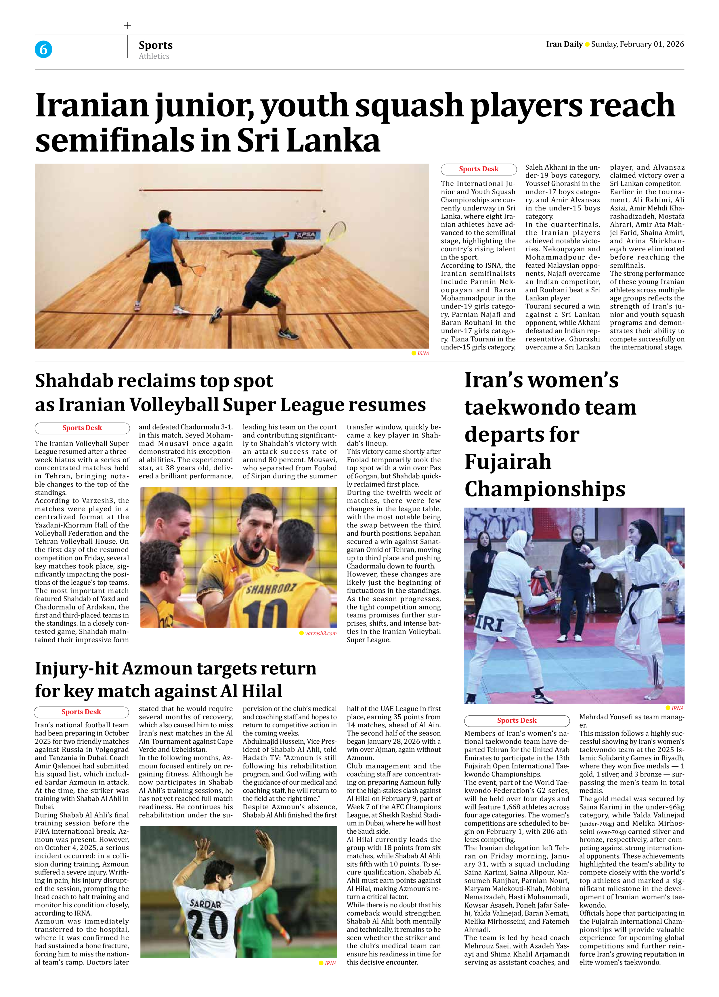 Iran Daily - Number Eight Thousand Forty Two - 01 February 2026 - Page 6