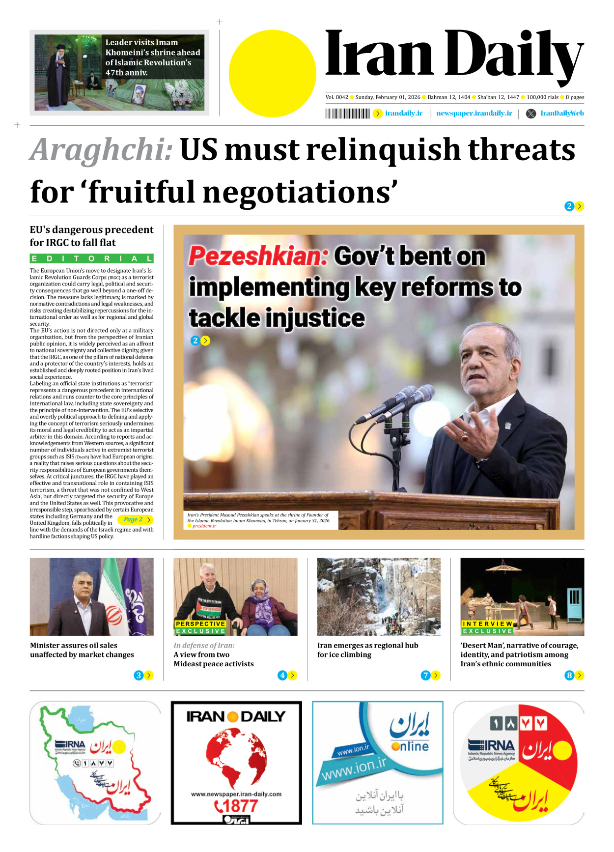 Iran Daily - Number Eight Thousand Forty Two - 01 February 2026