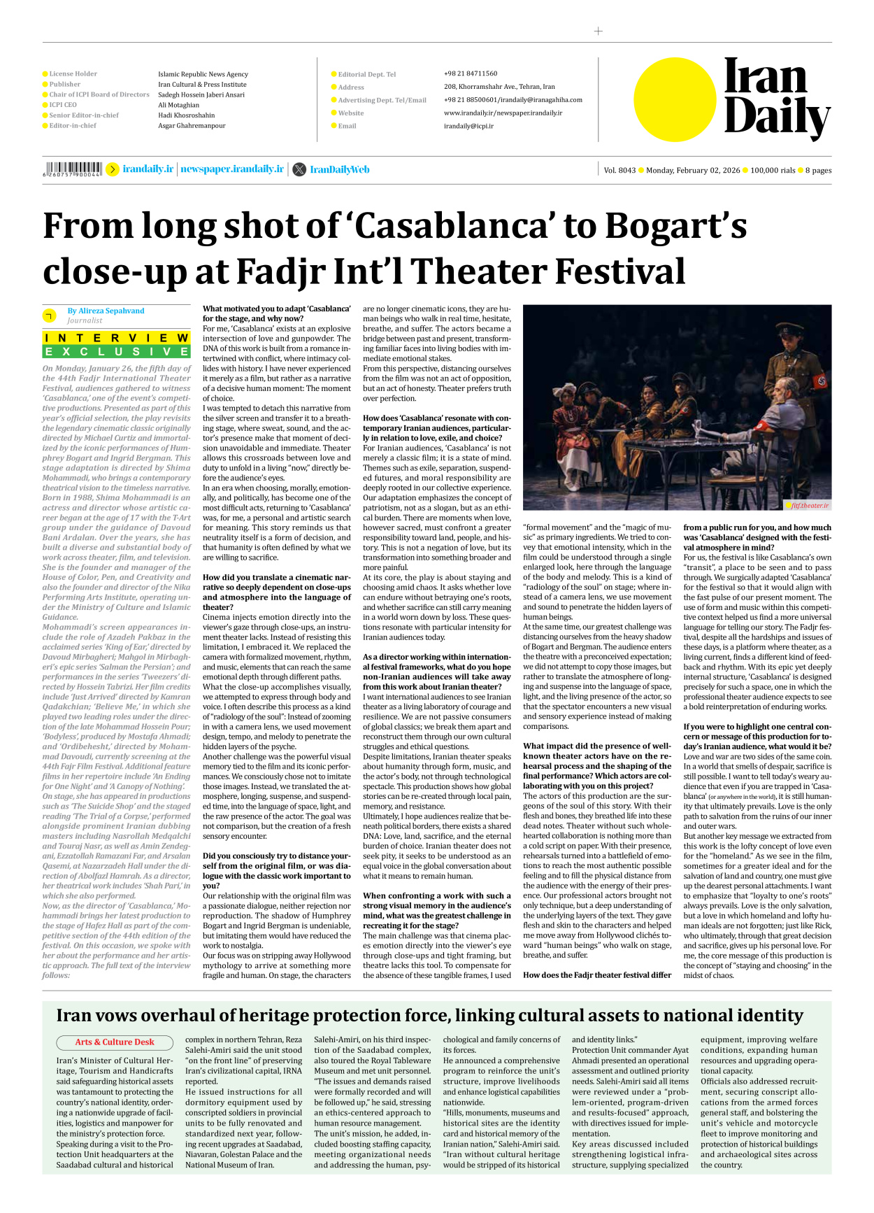 Iran Daily - Number Eight Thousand Forty Three - 02 February 2026 - Page 8