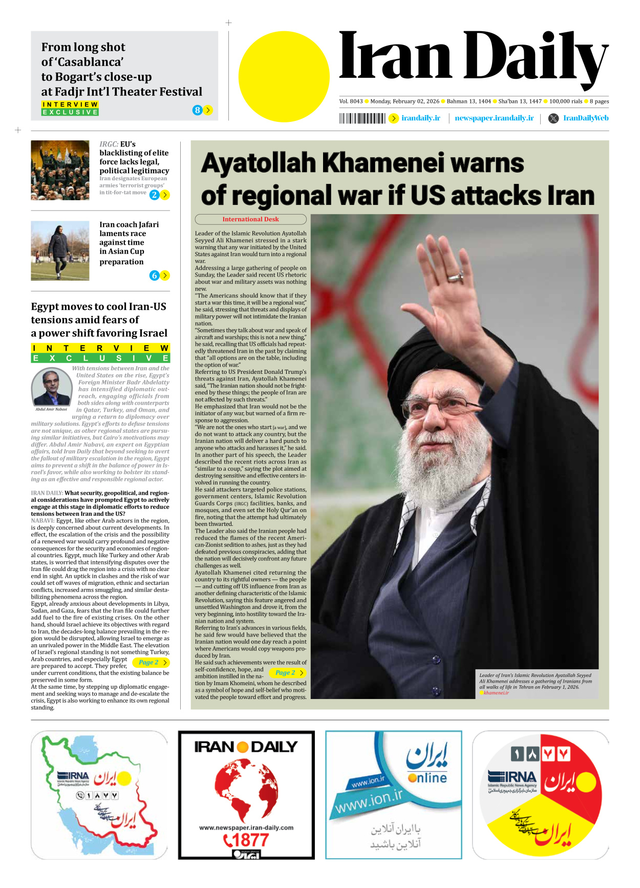 Iran Daily - Number Eight Thousand Forty Three - 02 February 2026