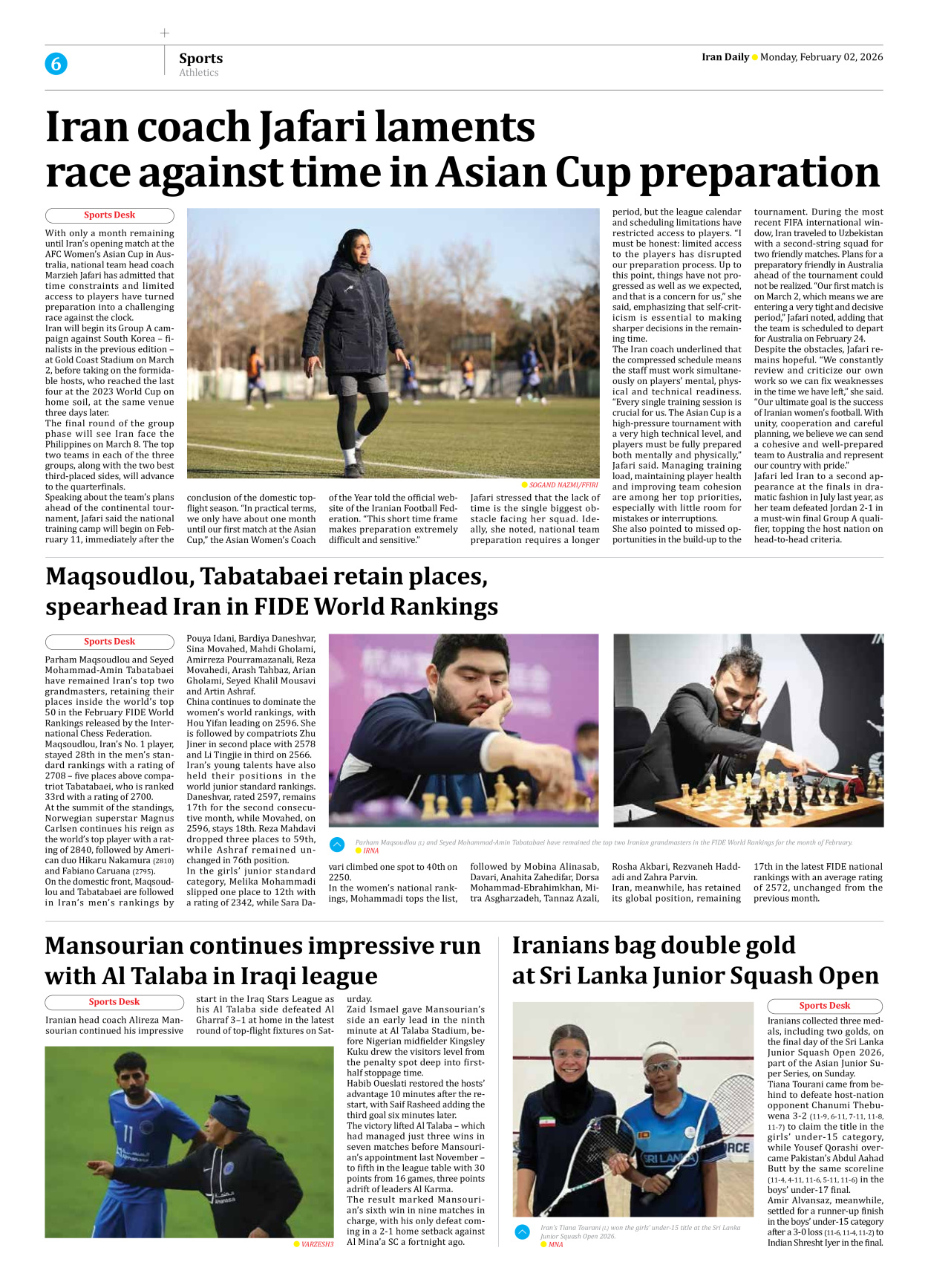 Iran Daily - Number Eight Thousand Forty Three - 02 February 2026 - Page 6