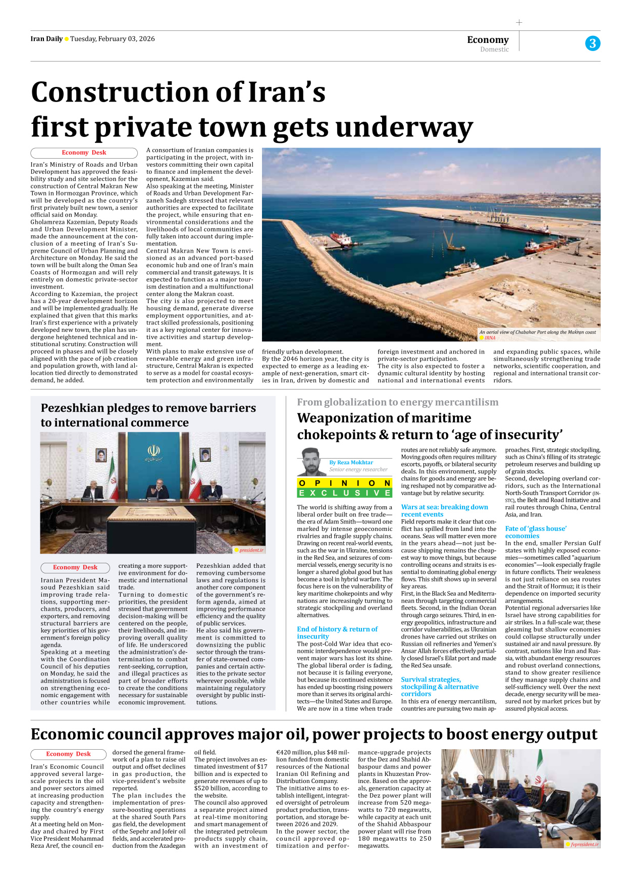 Iran Daily - Number Eight Thousand Forty Four - 03 February 2026 - Page 3