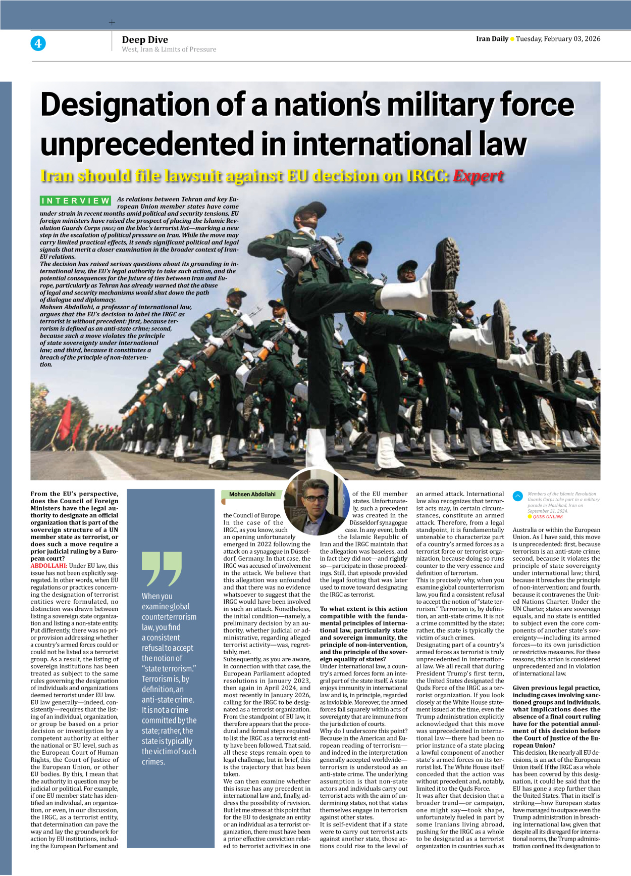 Iran Daily - Number Eight Thousand Forty Four - 03 February 2026 - Page 4