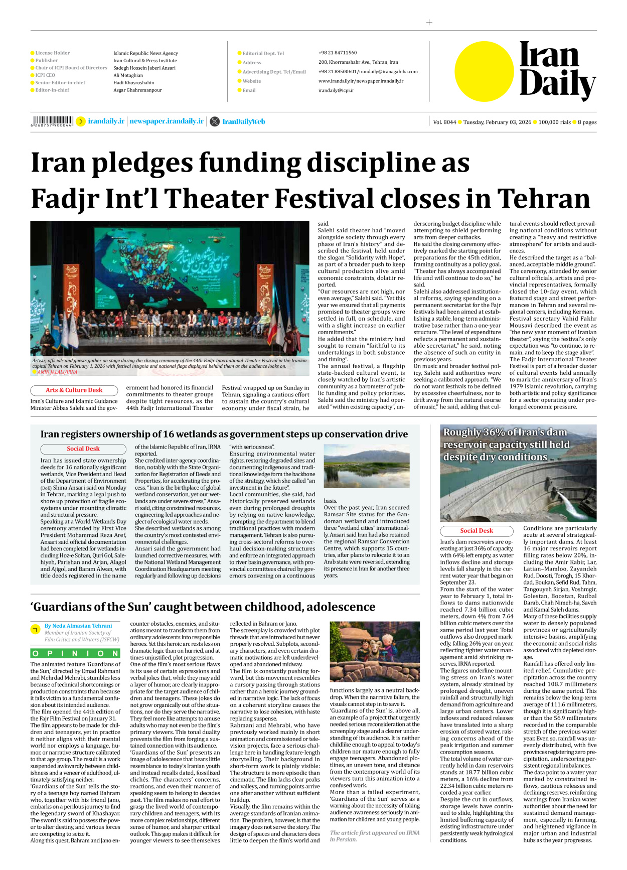 Iran Daily - Number Eight Thousand Forty Four - 03 February 2026 - Page 8