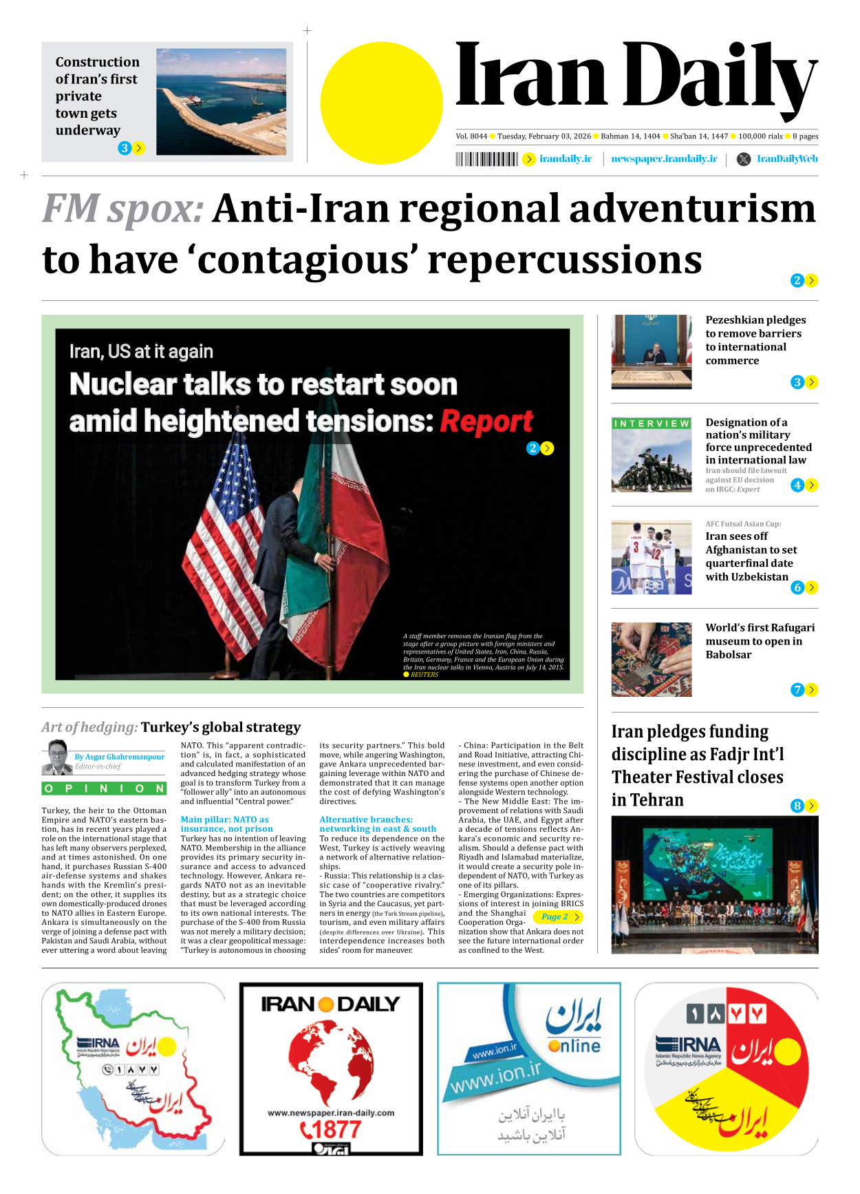 Iran Daily - Number Eight Thousand Forty Three - 03 February 2026