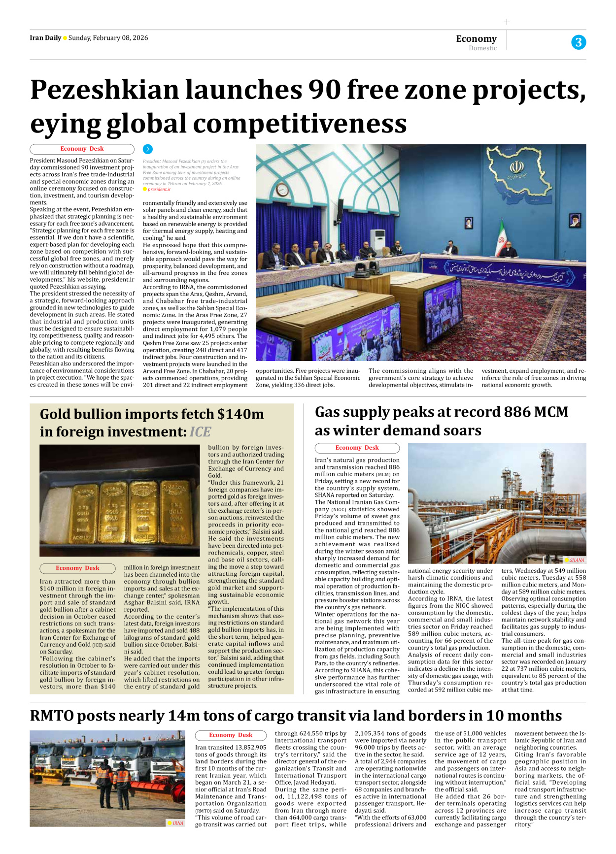 Iran Daily - Number Eight Thousand Forty Six - 08 February 2026 - Page 3