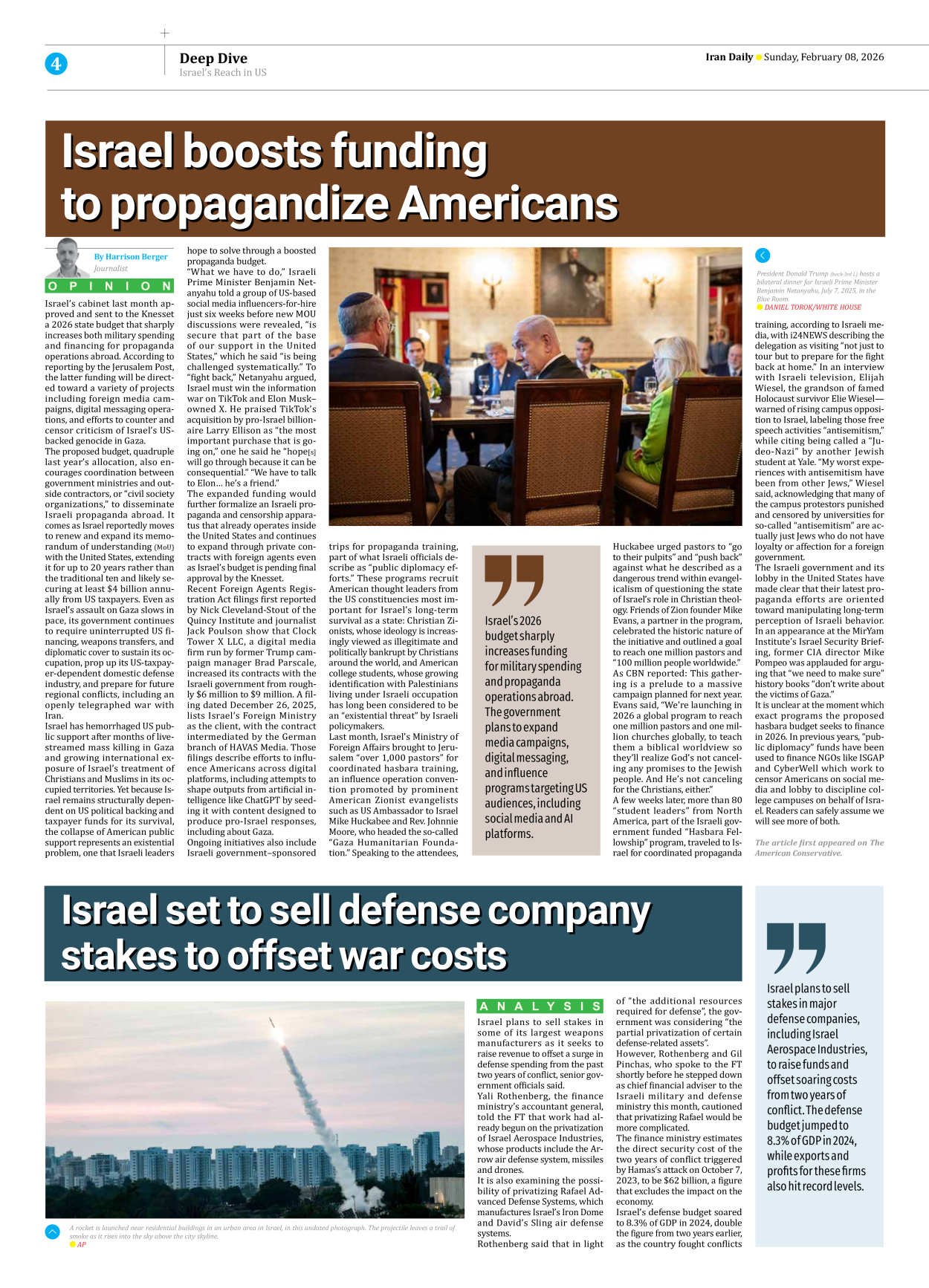 Iran Daily - Number Eight Thousand Forty Six - 08 February 2026 - Page 4