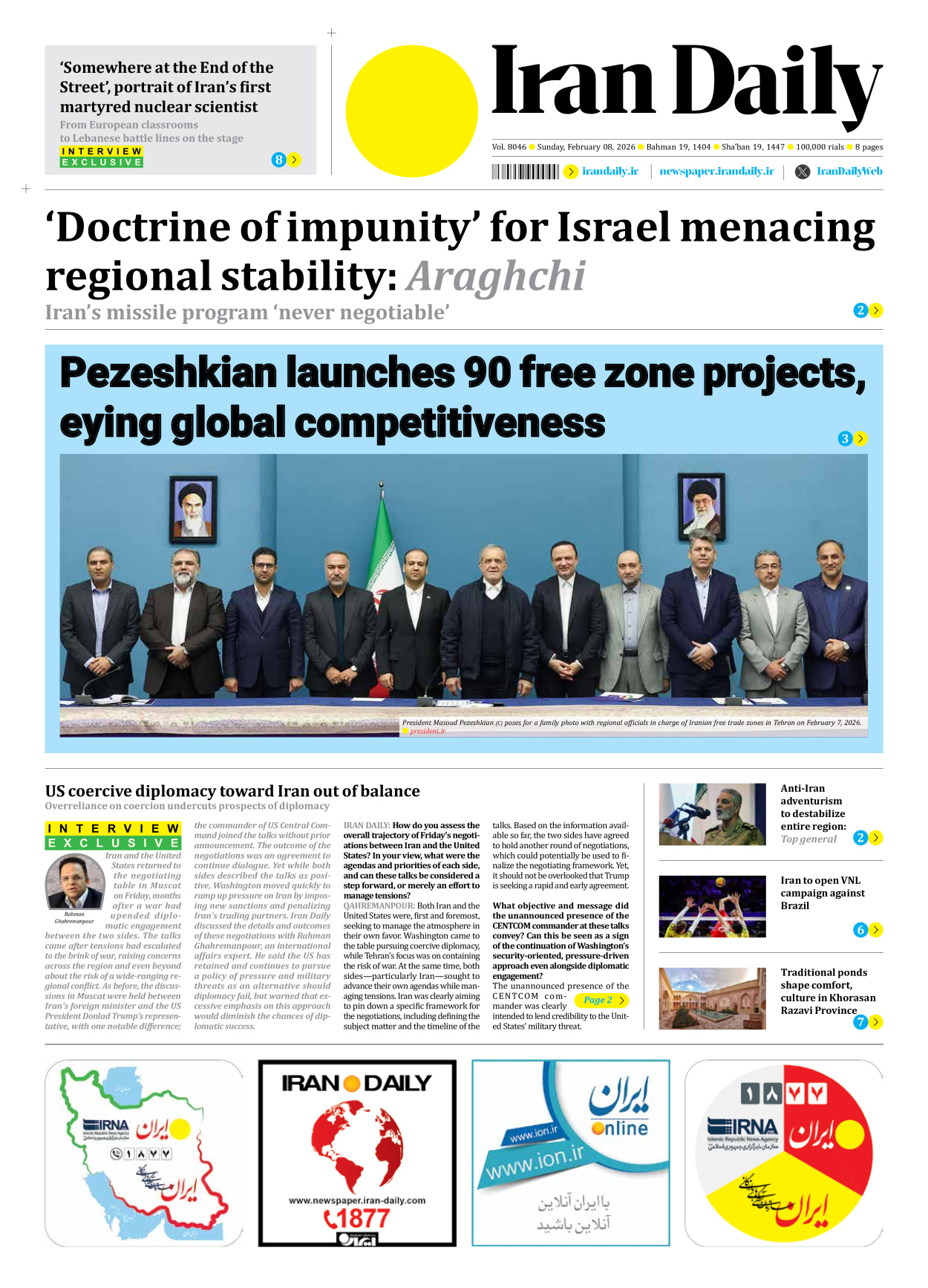 Iran Daily - Number Eight Thousand Forty Six - 08 February 2026