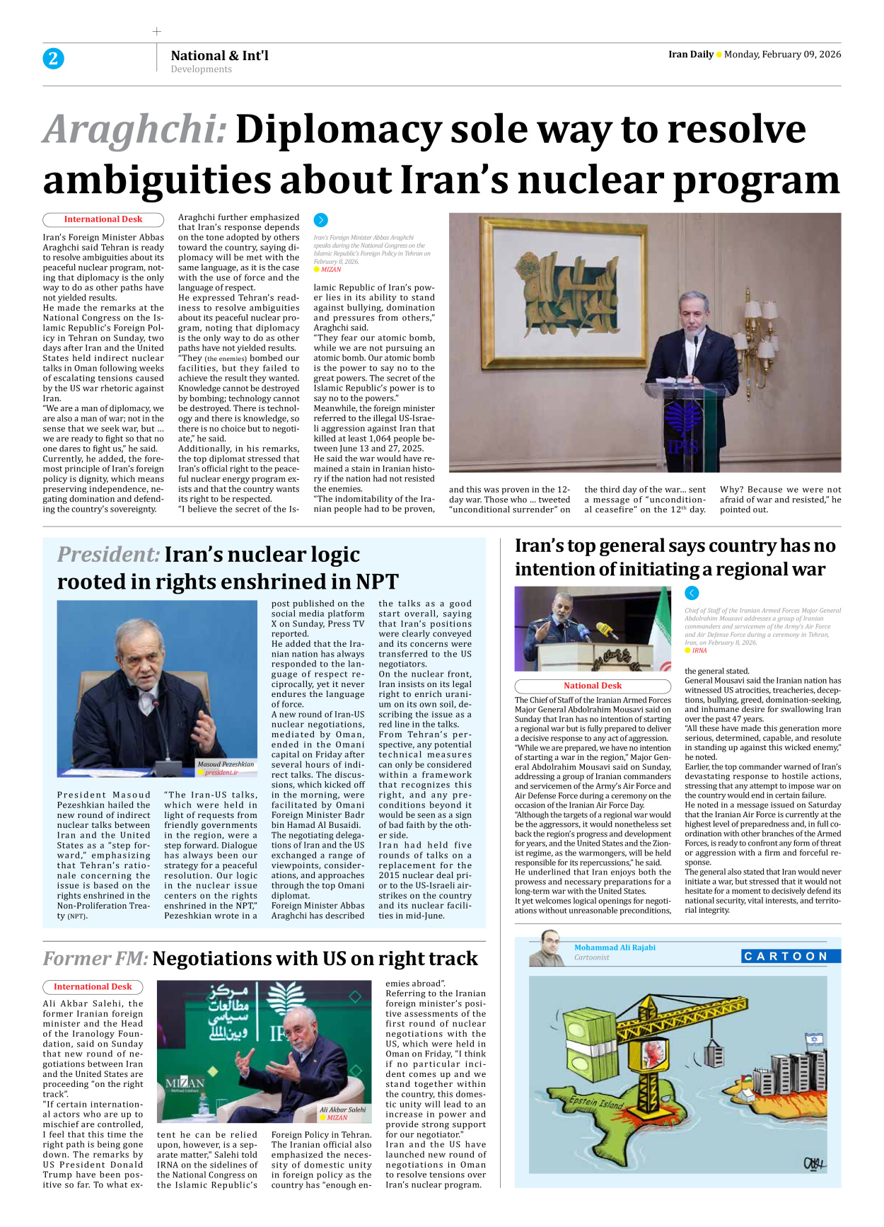 Iran Daily - Number Eight Thousand Forty Seven - 09 February 2026 - Page 2