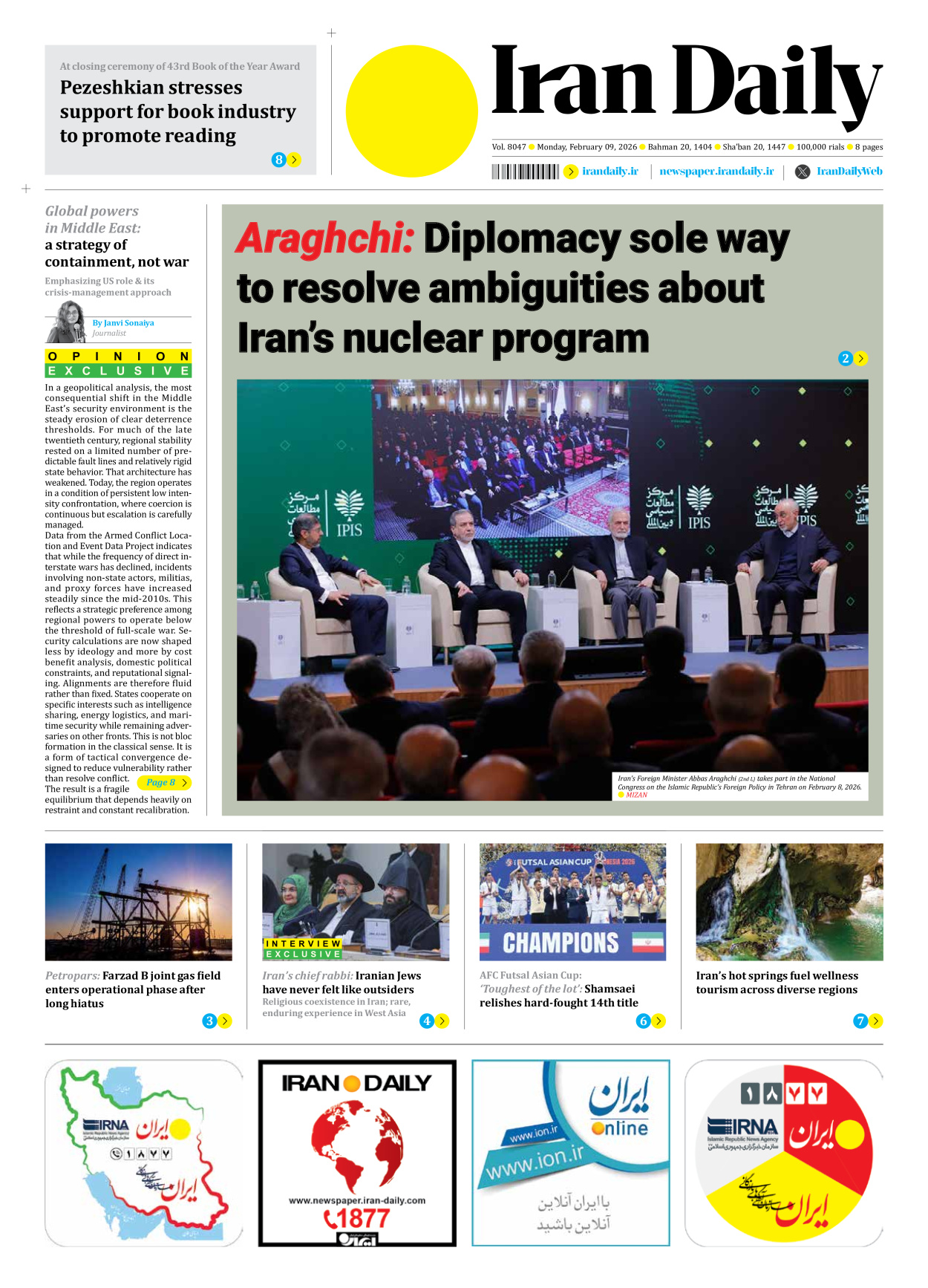 Iran Daily - Number Eight Thousand Forty Seven - 09 February 2026