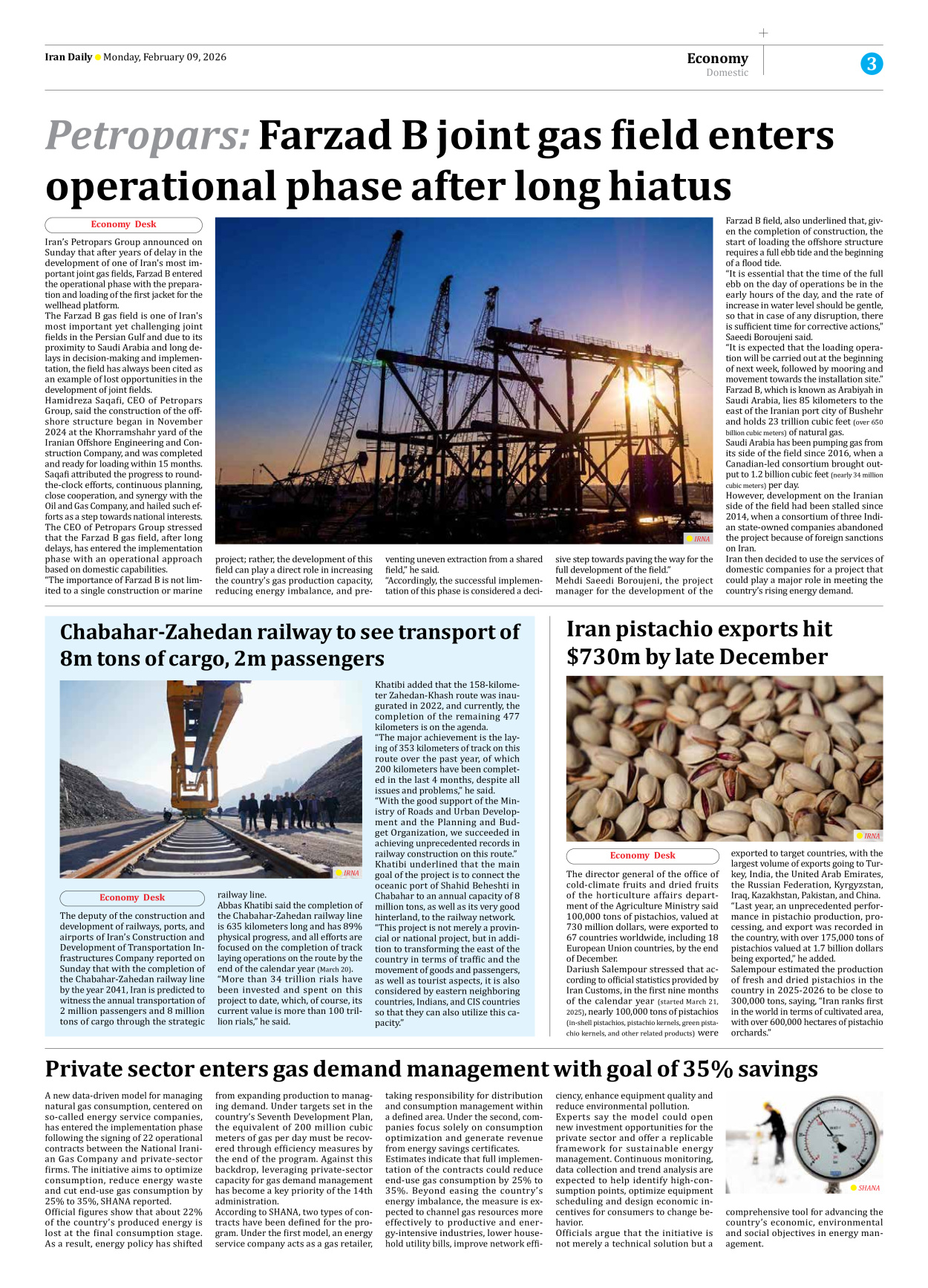 Iran Daily - Number Eight Thousand Forty Seven - 09 February 2026 - Page 3
