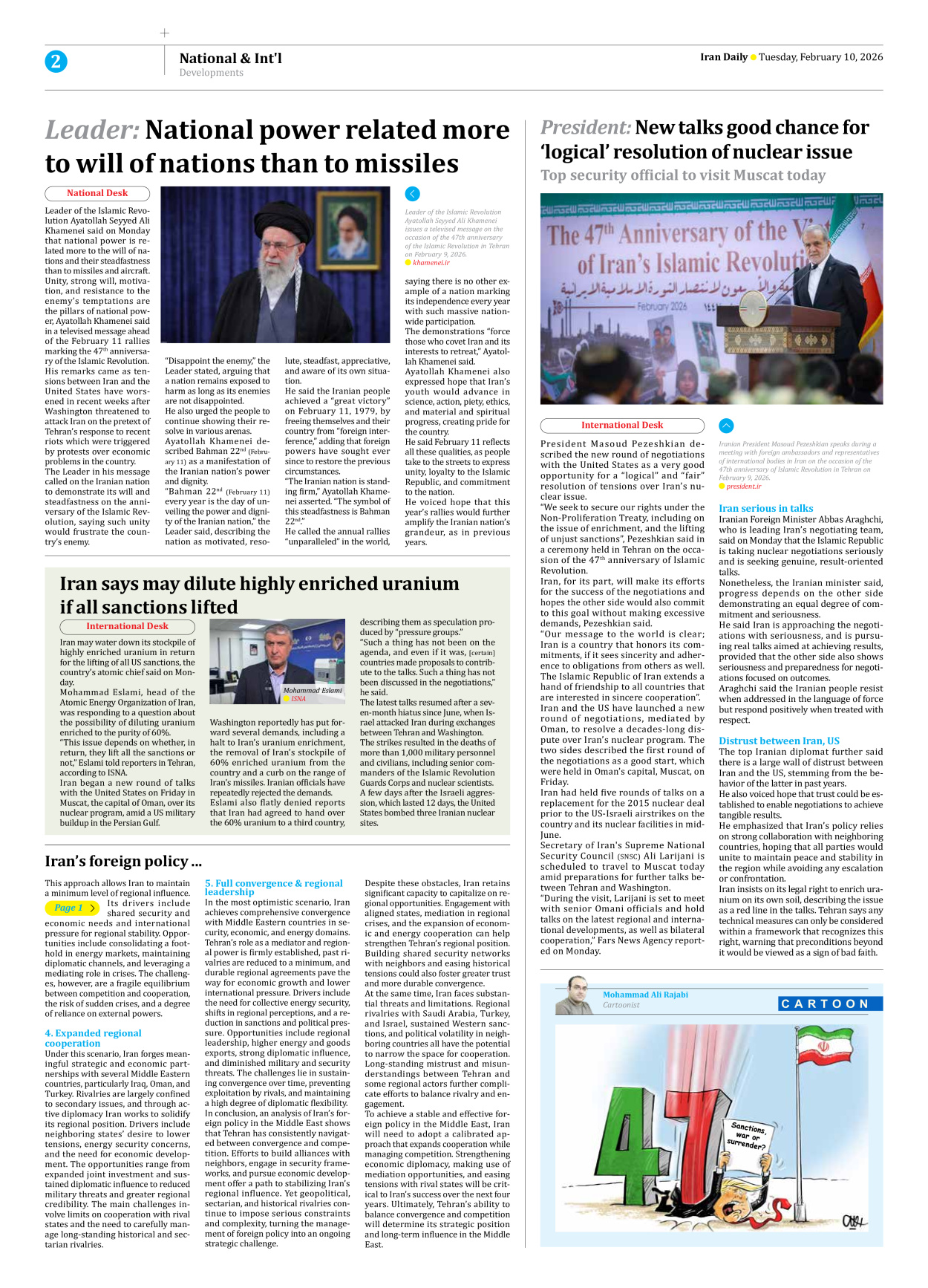 Iran Daily - Number Eight Thousand Forty Eight - 10 February 2026 - Page 2
