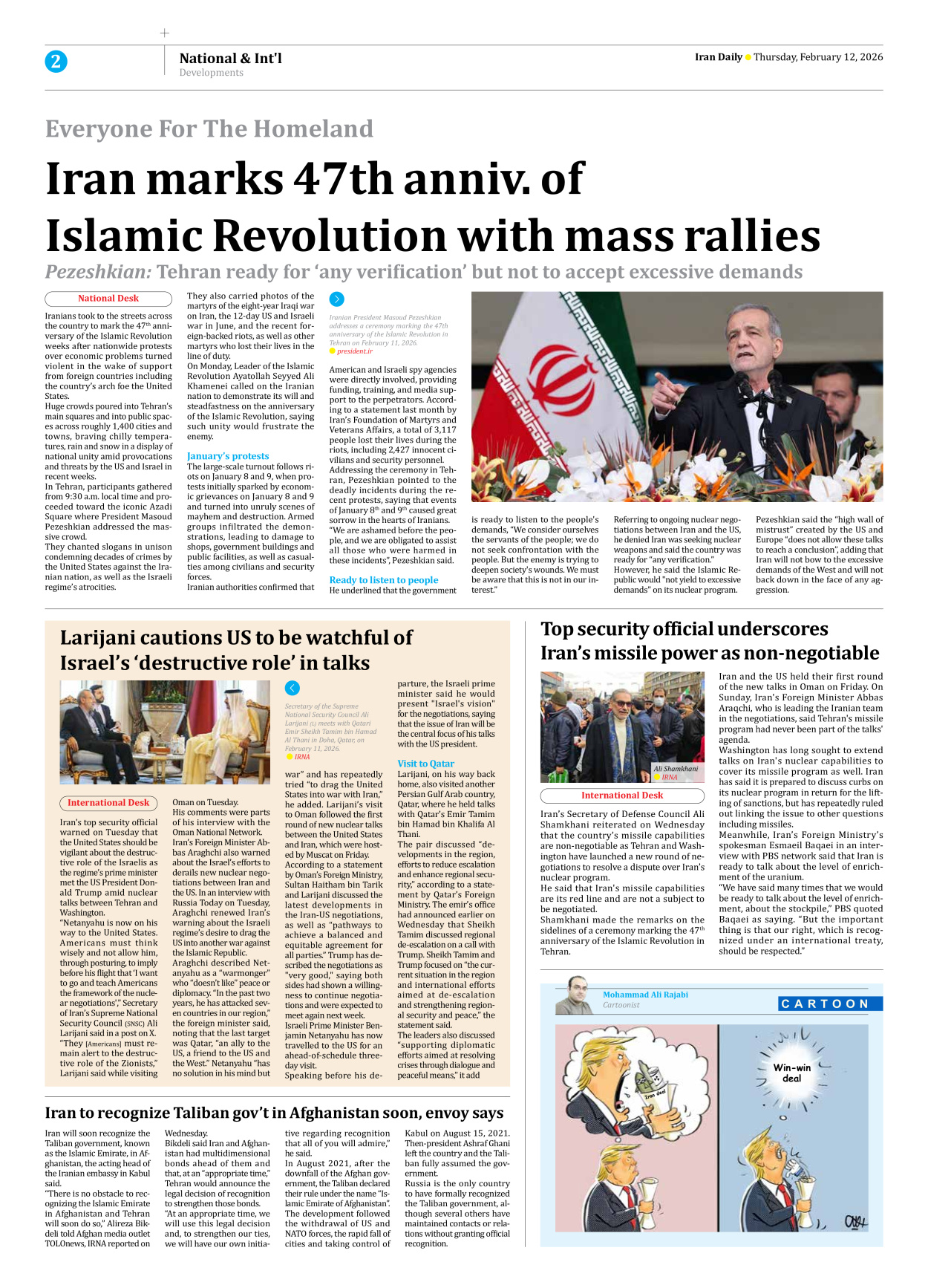 Iran Daily - Number Eight Thousand Forty Nine - 12 February 2026 - Page 2