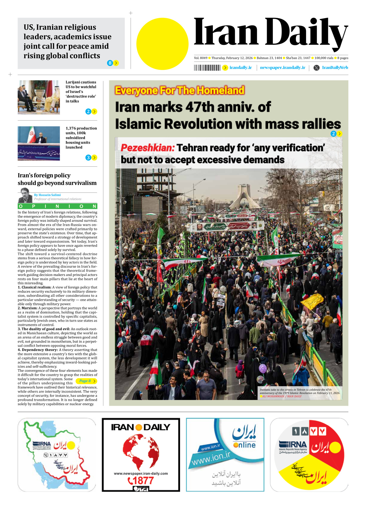 Iran Daily - Number Eight Thousand Forty Nine - 12 February 2026