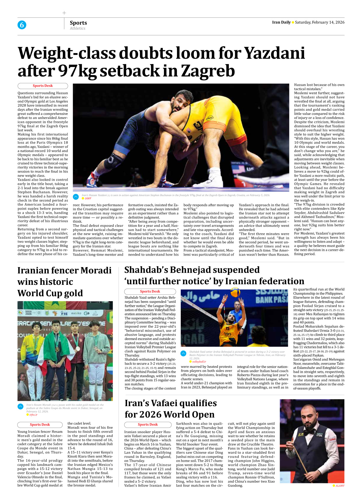 Iran Daily - Number Eight Thousand Fifty - 14 February 2026 - Page 6