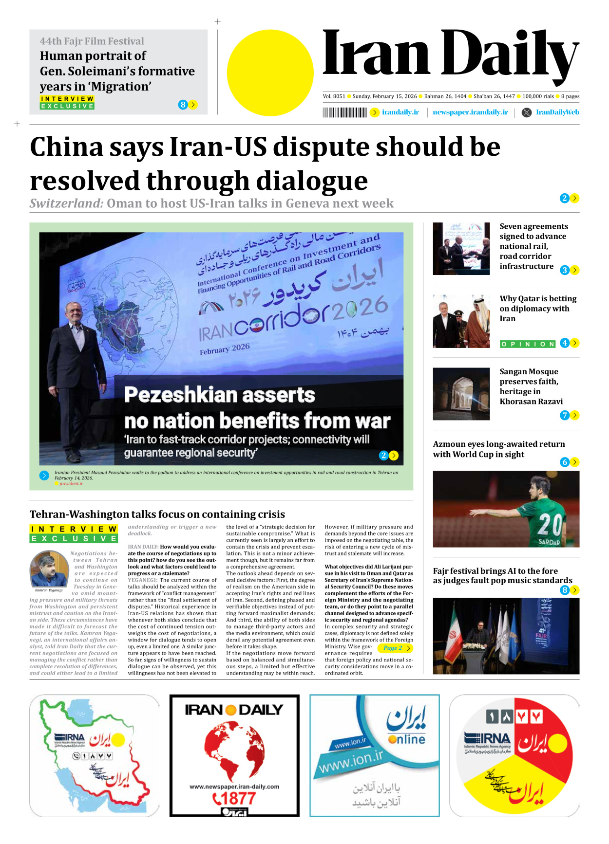 Iran Daily - Number Eight Thousand Fifty One - 15 February 2026