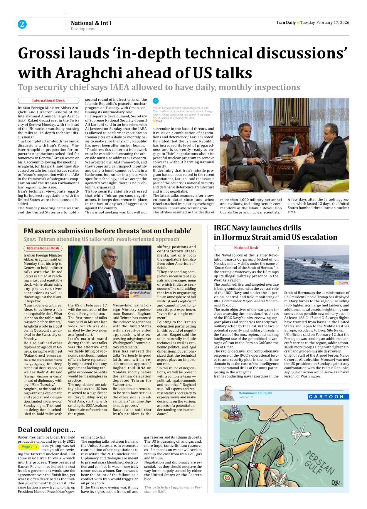 Iran Daily - Number Eight Thousand Fifty Three - 17 February 2026 - Page 2