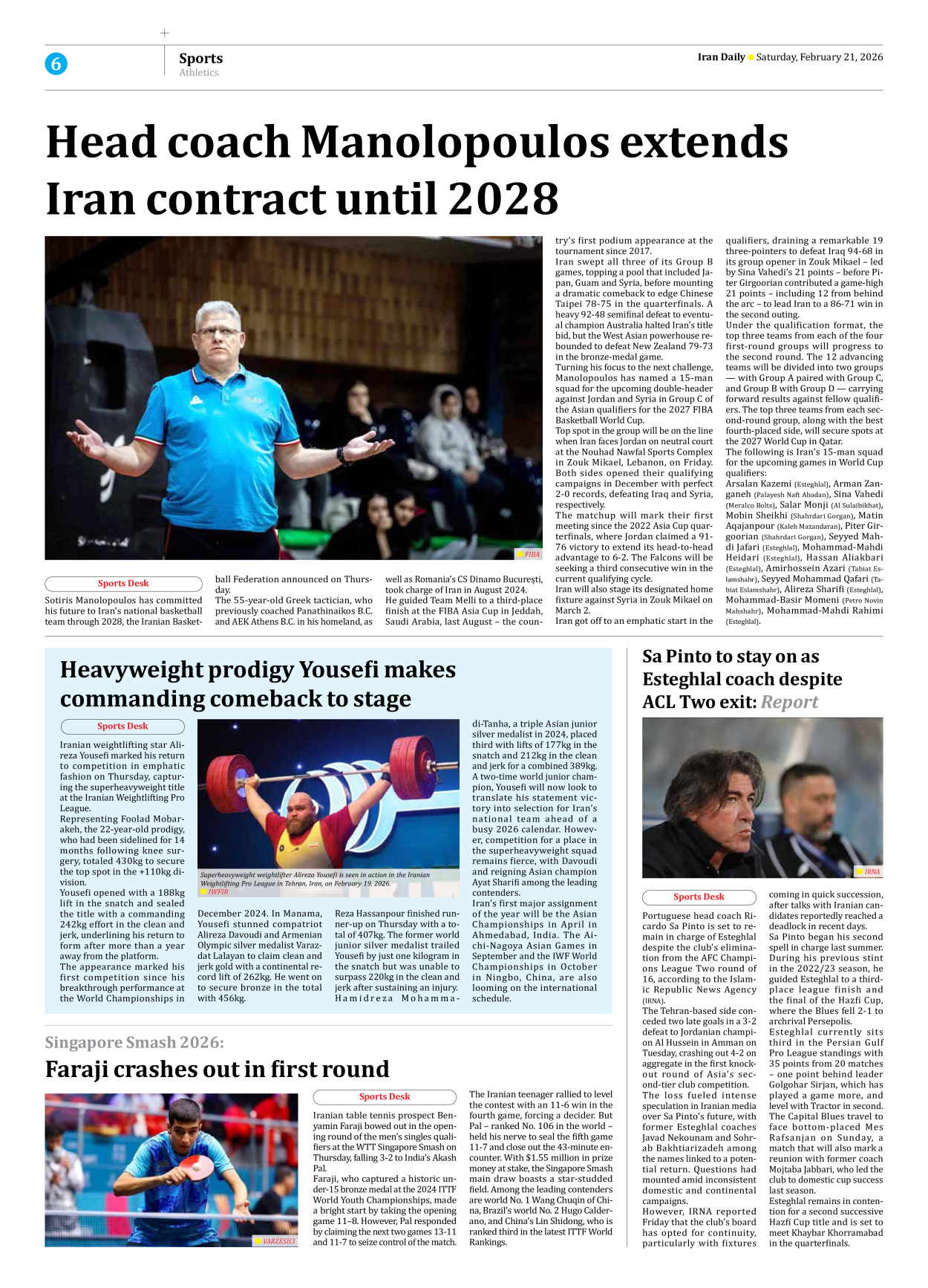 Iran Daily - Number Eight Thousand Fifty Six - 21 February 2026 - Page 6